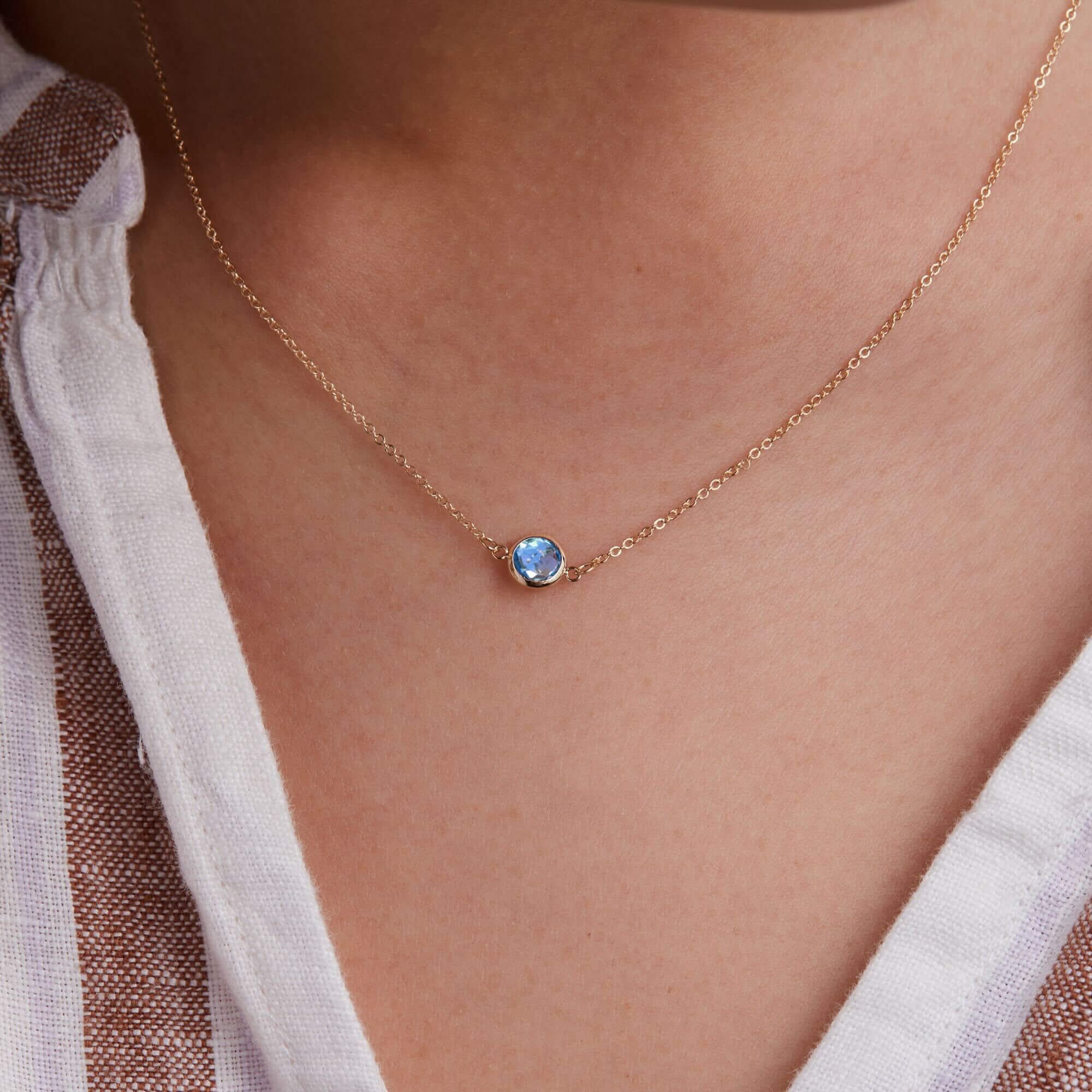 Grand 1 Nantucket Blue Topaz Necklace and Earrings Set in 14k Gold (December) - Image 3