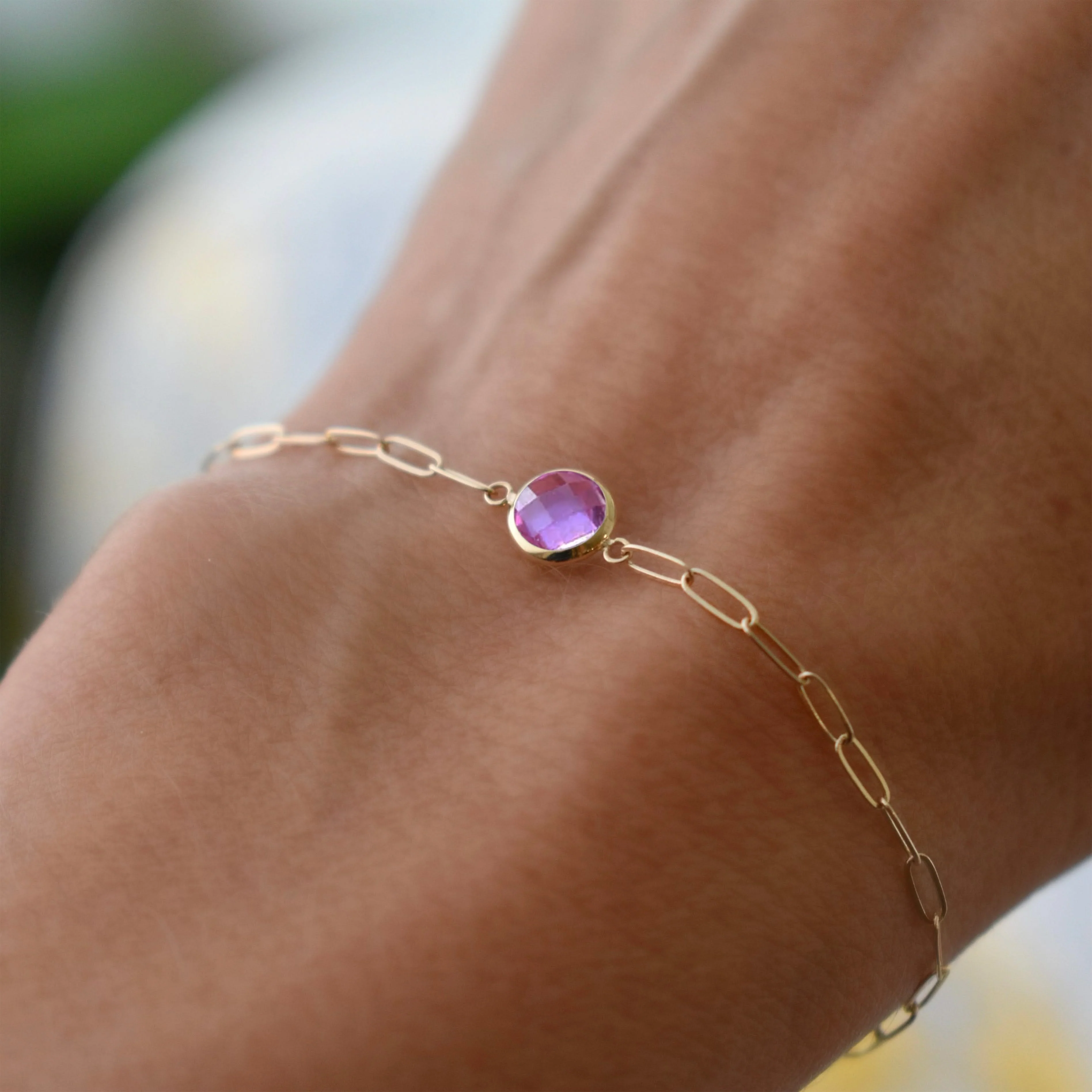 Grand 1 Pink Sapphire Adelaide Mini Bracelet in 14k Gold (October) - Image 8