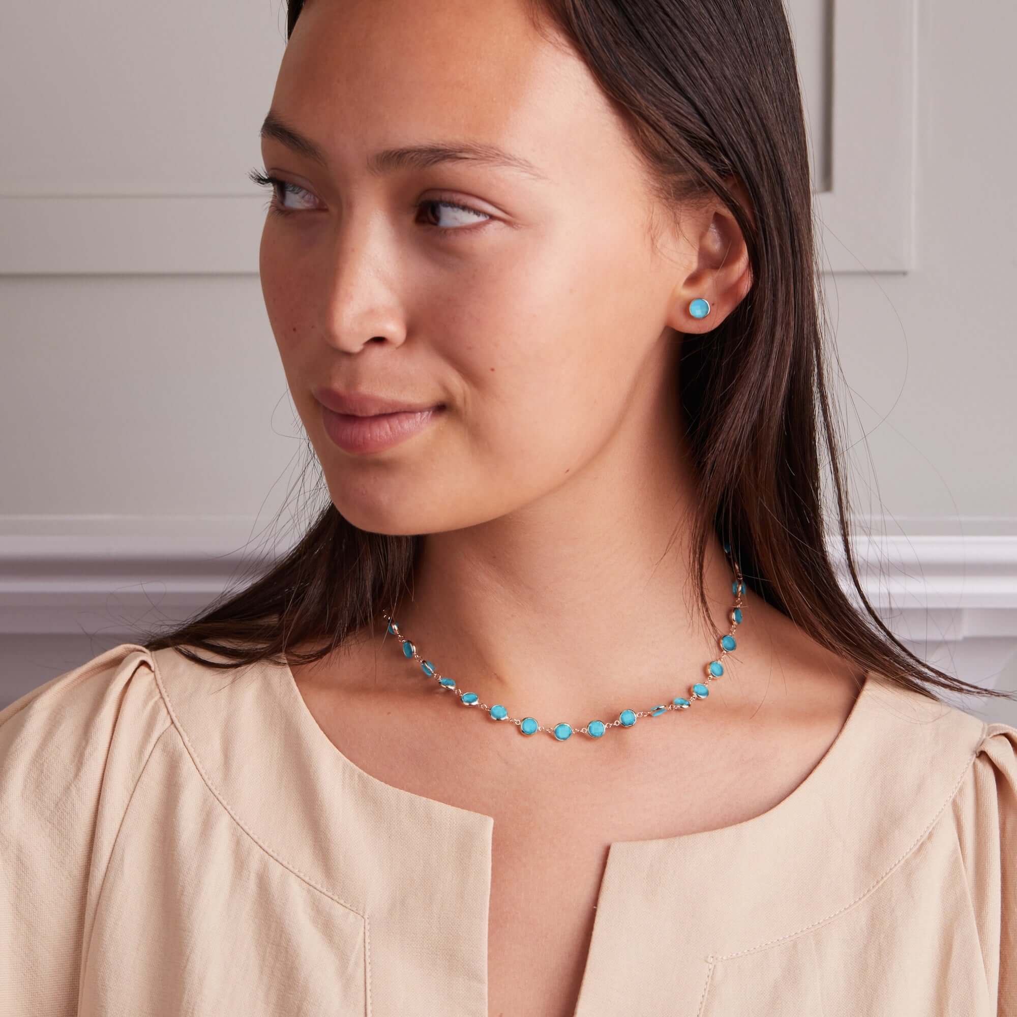 Grand Turquoise Stud Earrings in 14k Gold (December) - Image 2