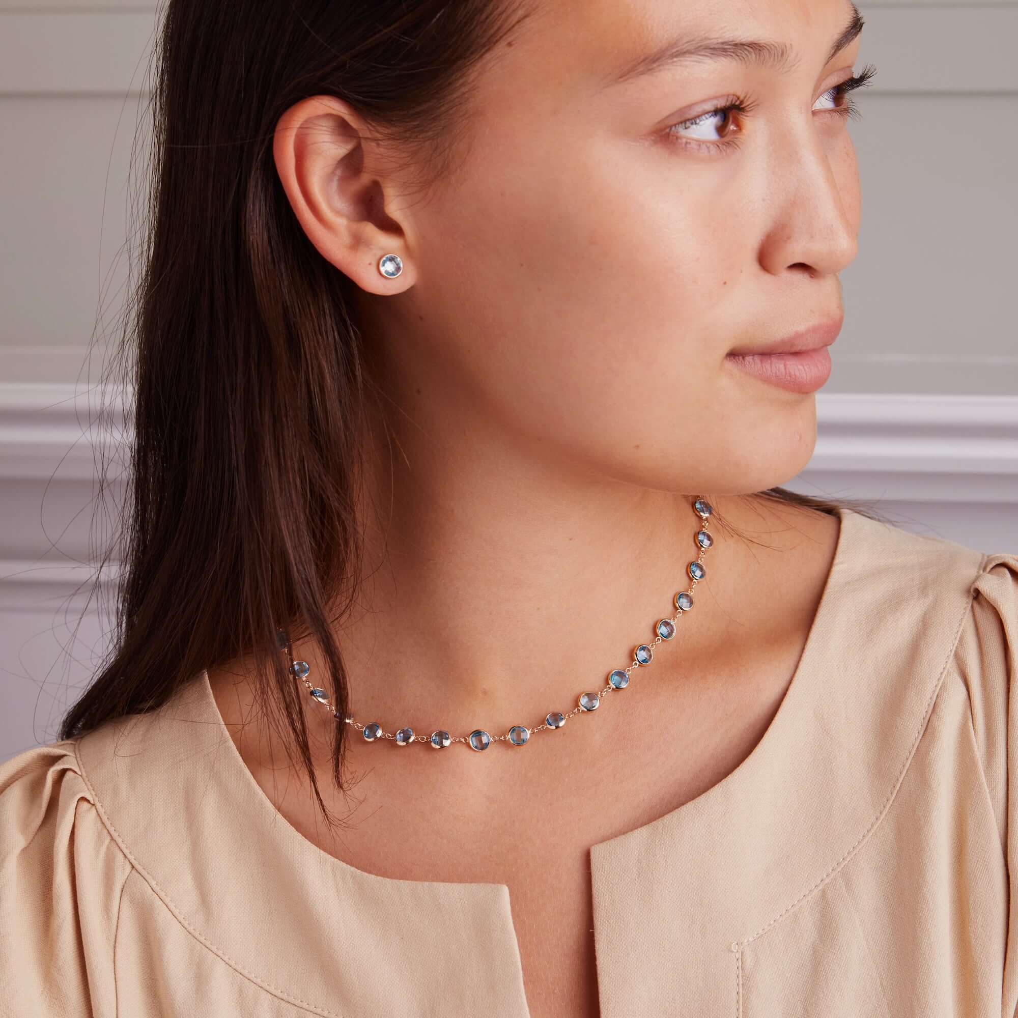 Grand Nantucket Blue Topaz Stud Earrings in 14k Gold (December) - Image 10