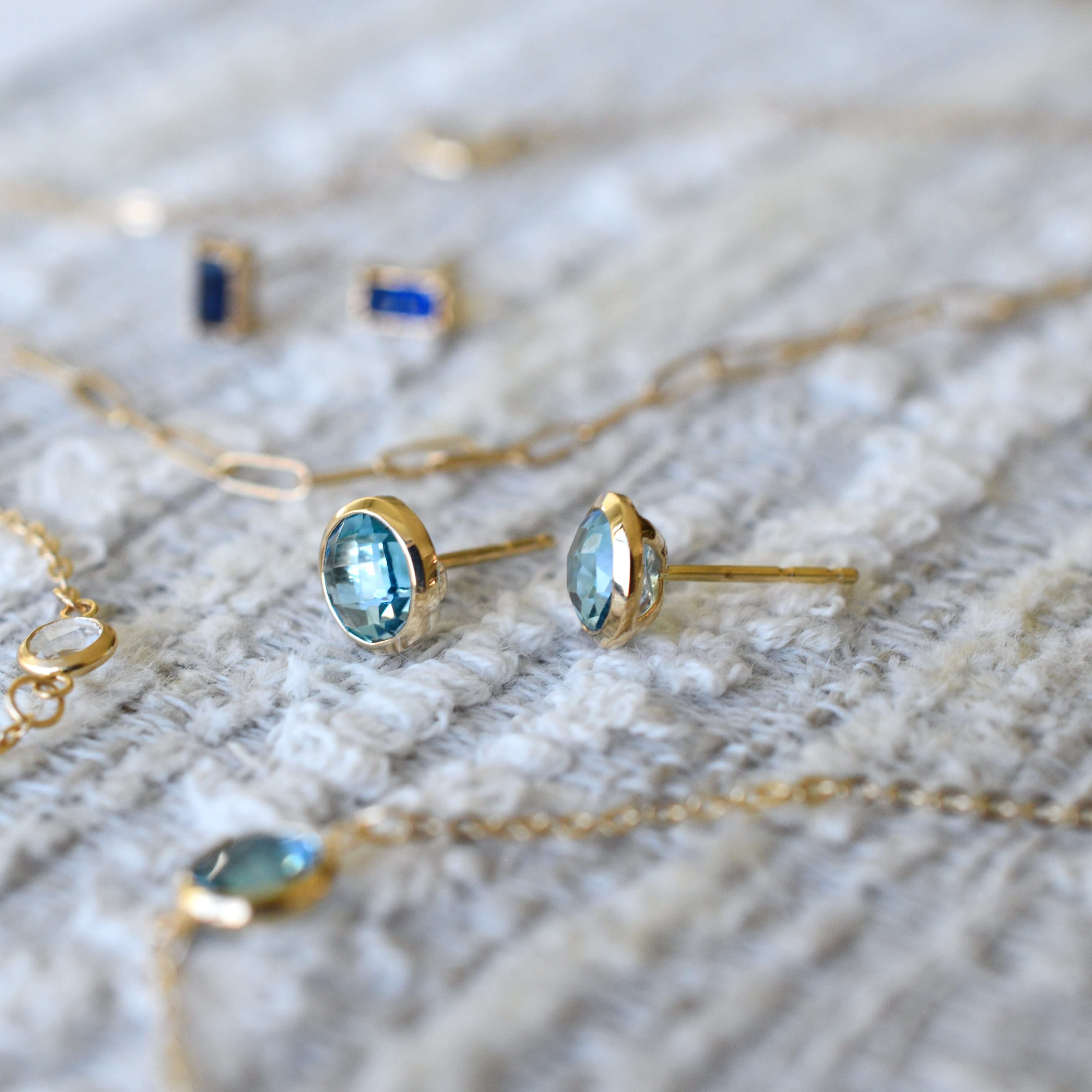 Grand Nantucket Blue Topaz Stud Earrings in 14k Gold (December) - Image 8