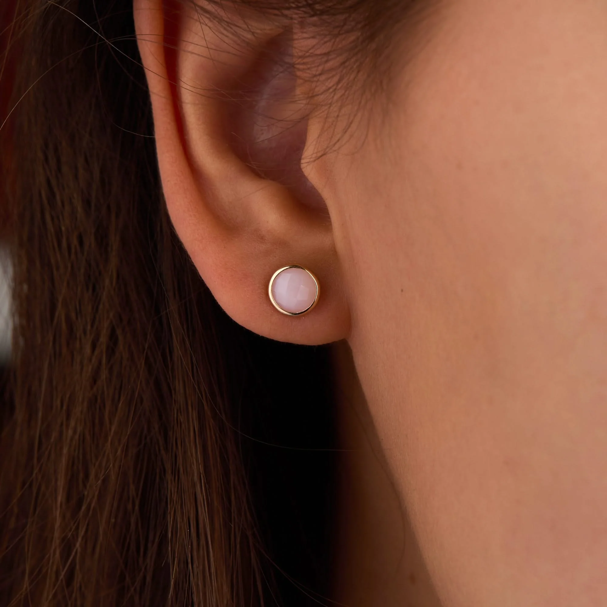 Grand Pink Opal Stud Earrings in 14k Gold (October) - Image 3