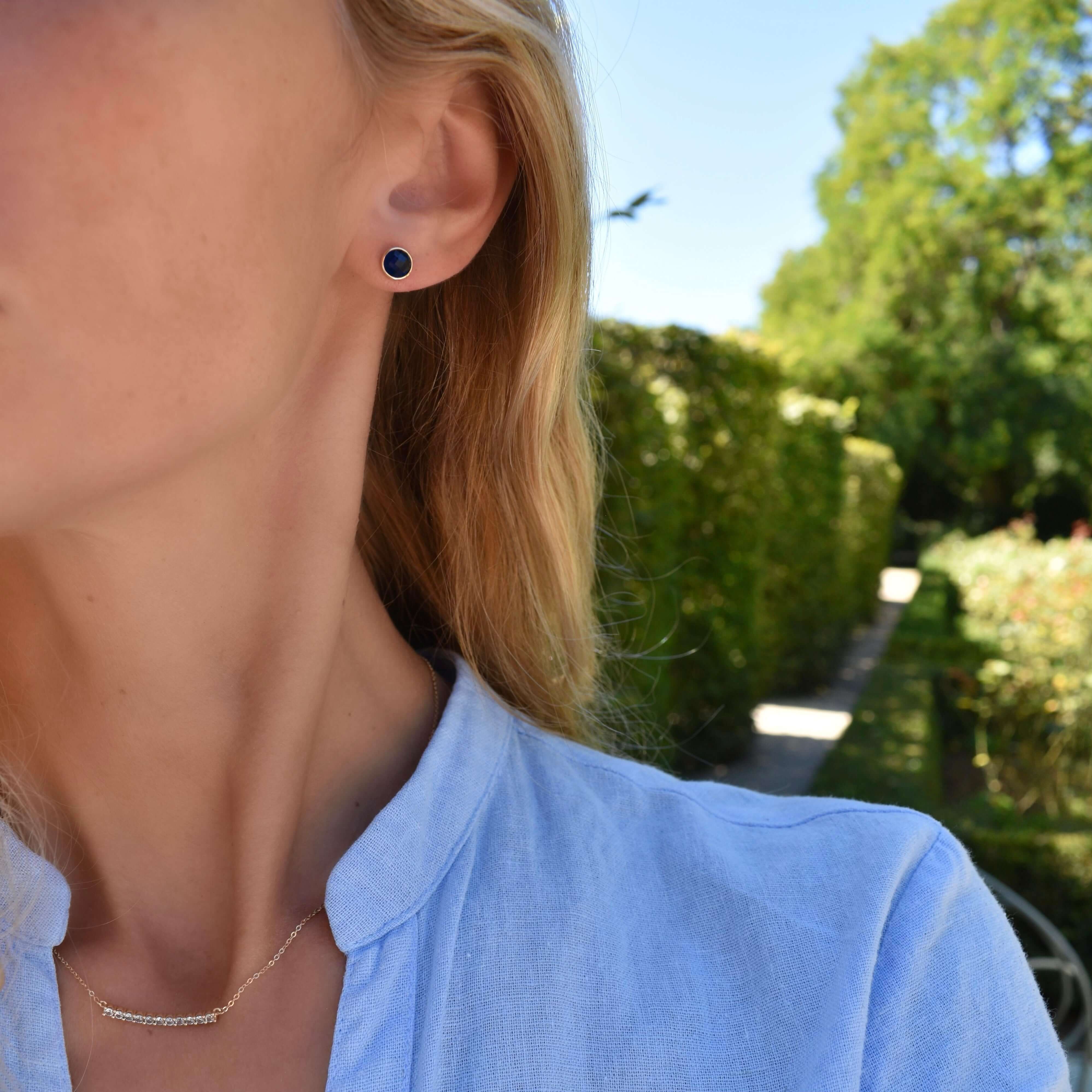 Grand Sapphire Stud Earrings in 14k Gold (September) - Image 8