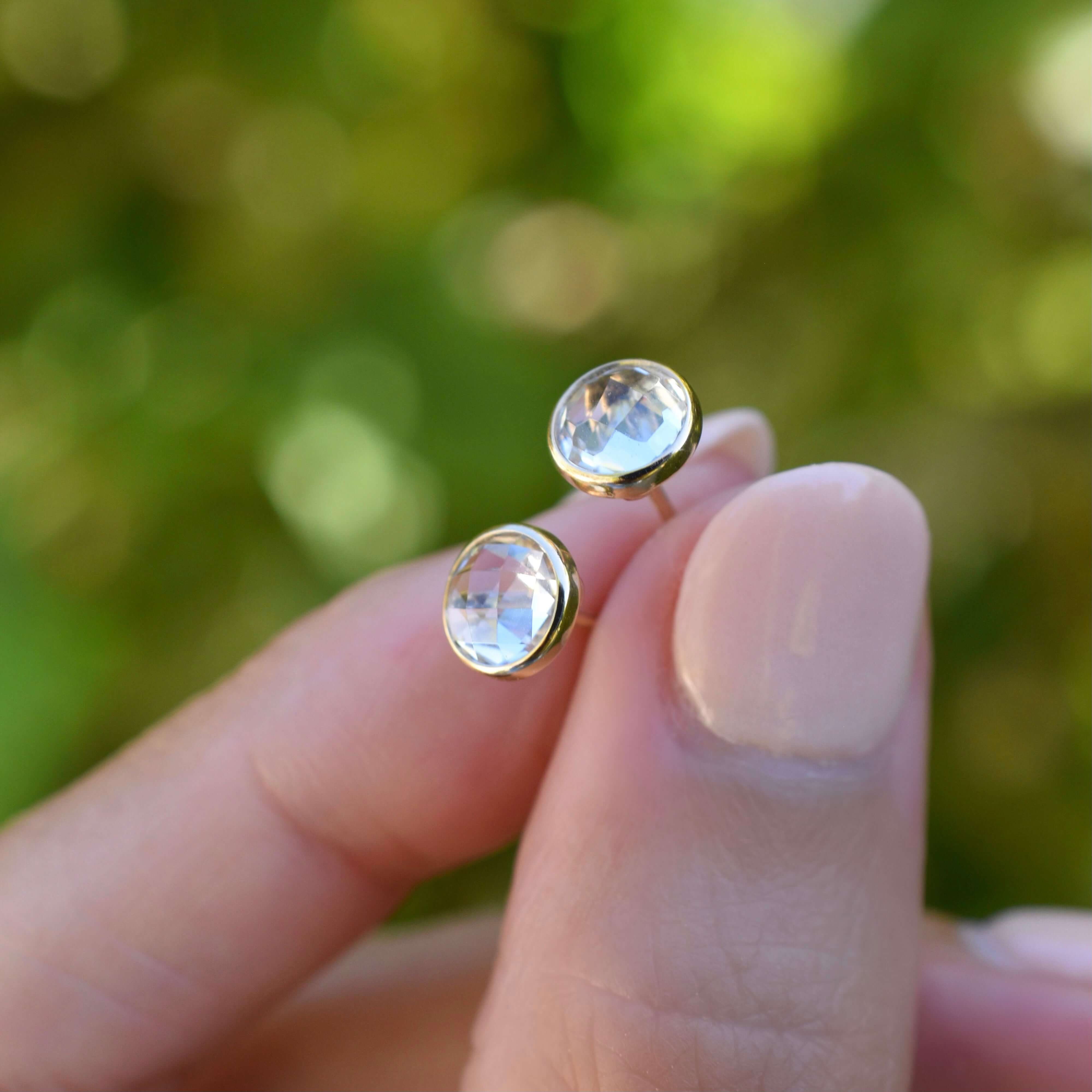 Grand White Topaz Stud Earrings in 14k Gold (April) - Image 9