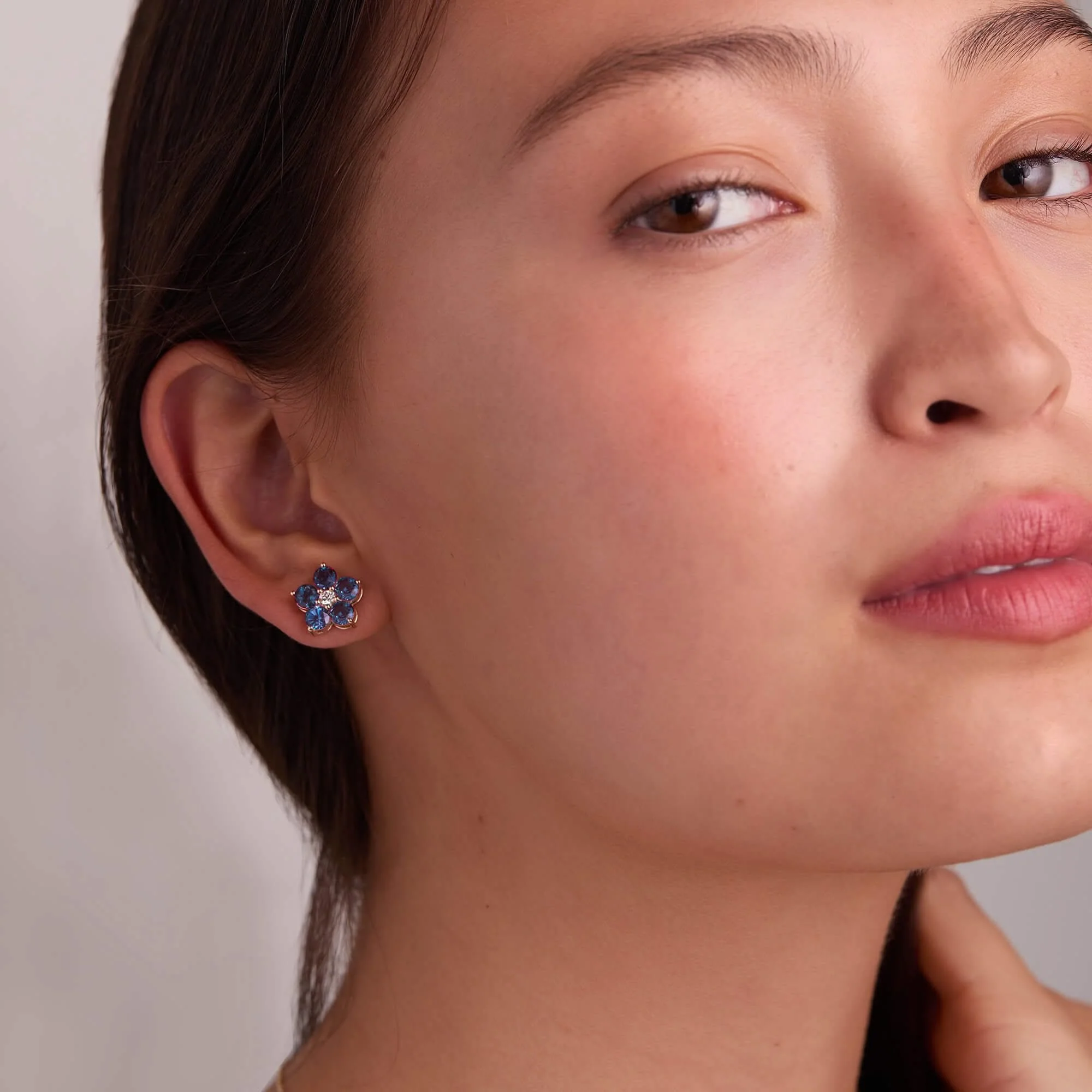 Greenwich Flower Alexandrite & Diamond Earrings in 14k Gold (June) - Image 3