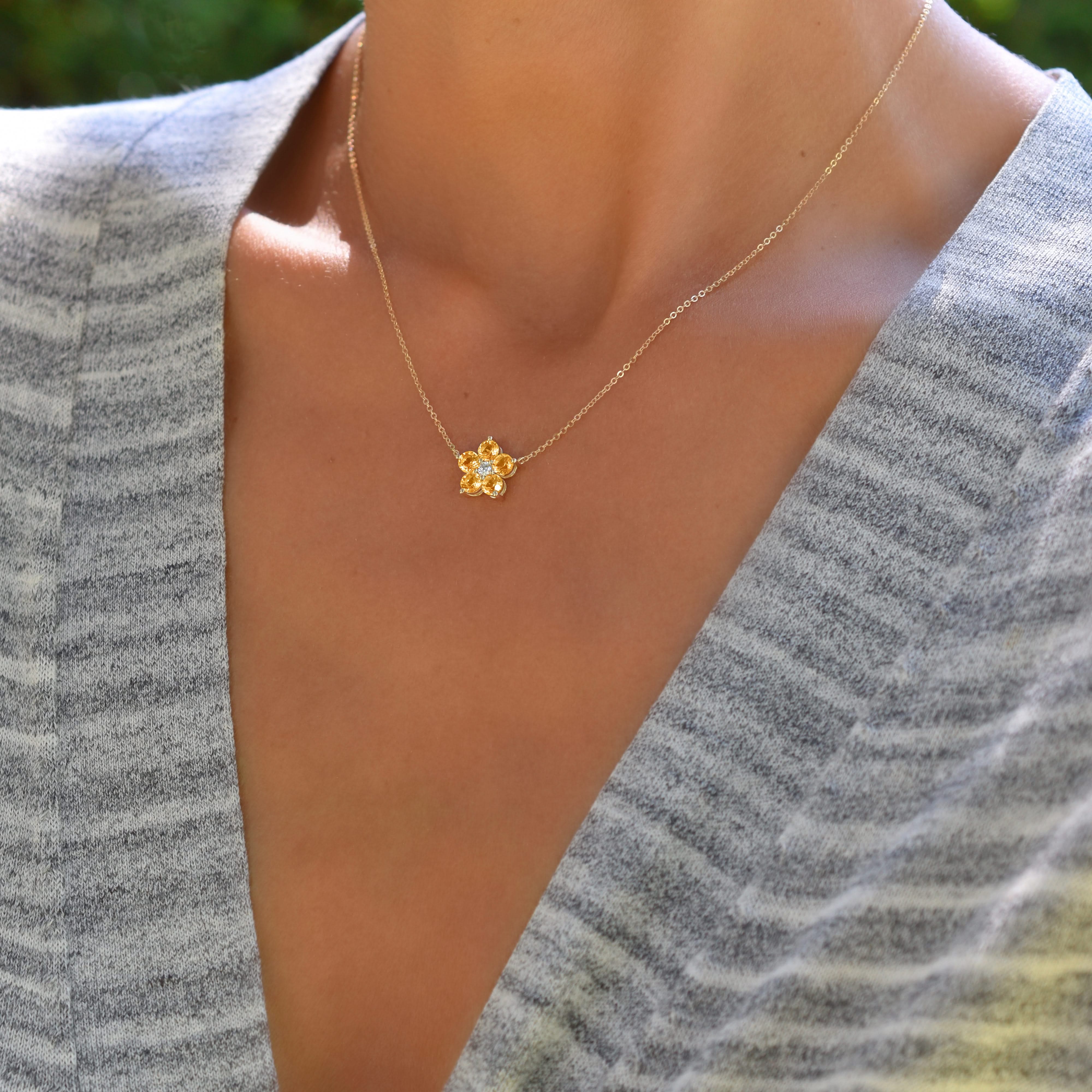 Greenwich Flower Citrine & Diamond Necklace and Earrings Set in 14k Gold (November) - Image 11