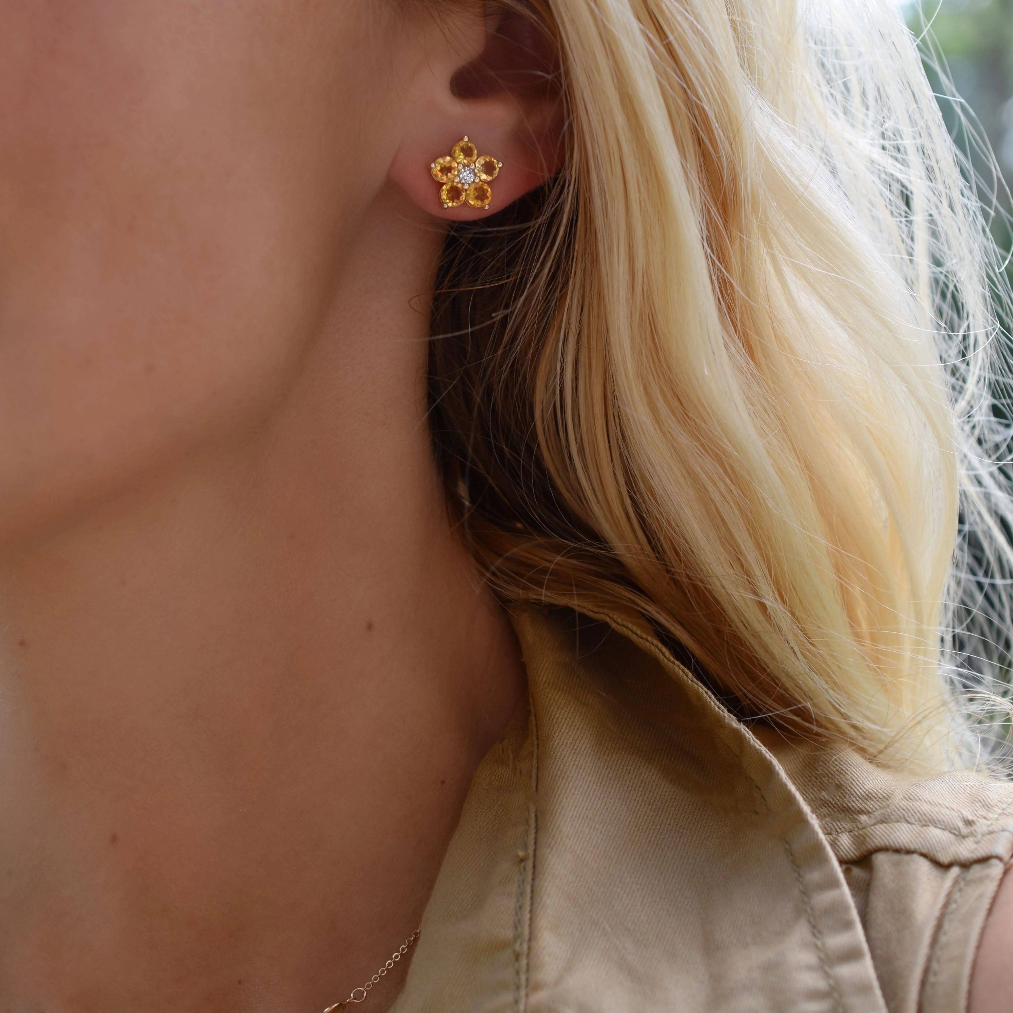 Greenwich Flower Citrine & Diamond Necklace and Earrings Set in 14k Gold (November) - Image 12
