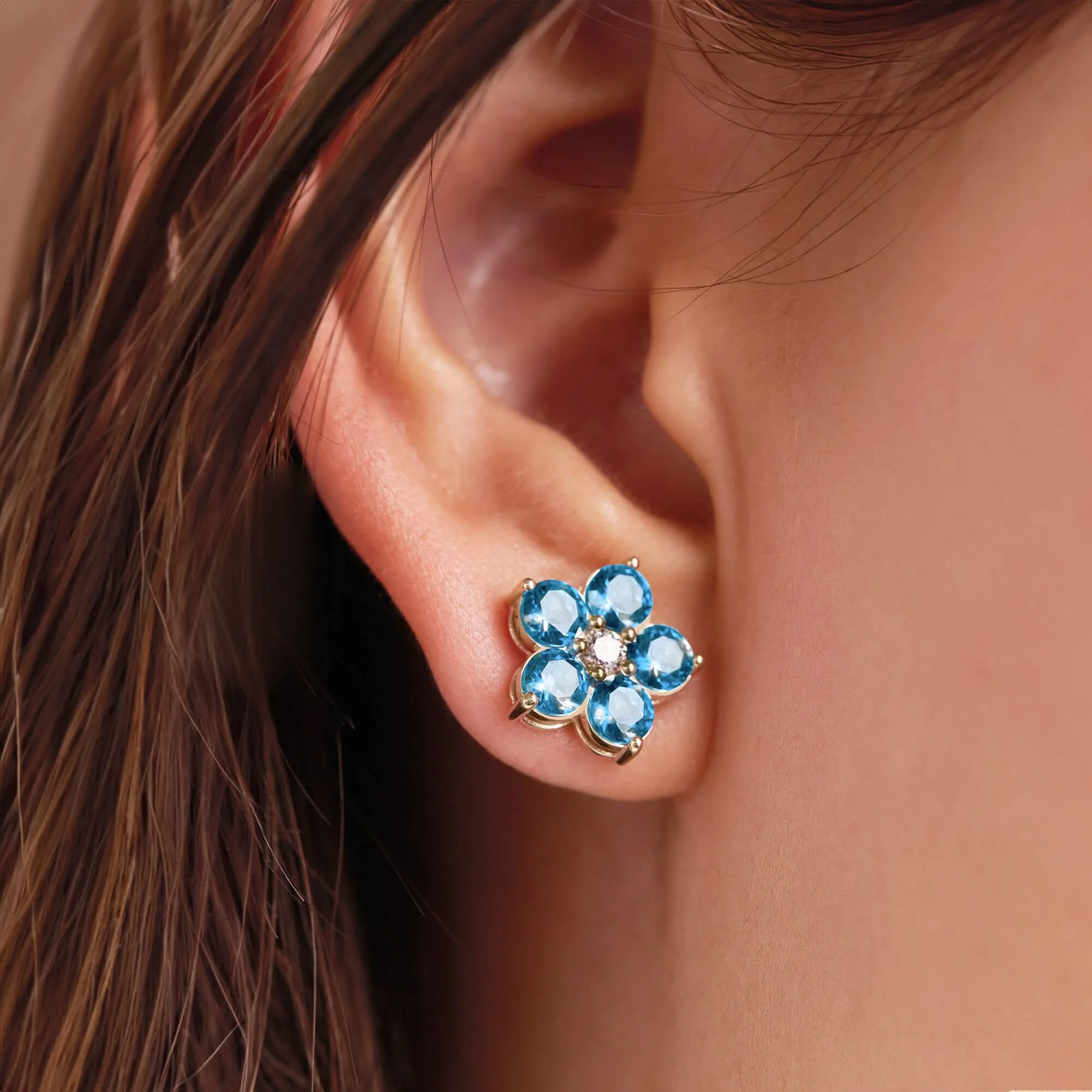 Greenwich Flower Nantucket Blue Topaz & Diamond Necklace and Earrings Set in 14k Gold (December) - Image 9