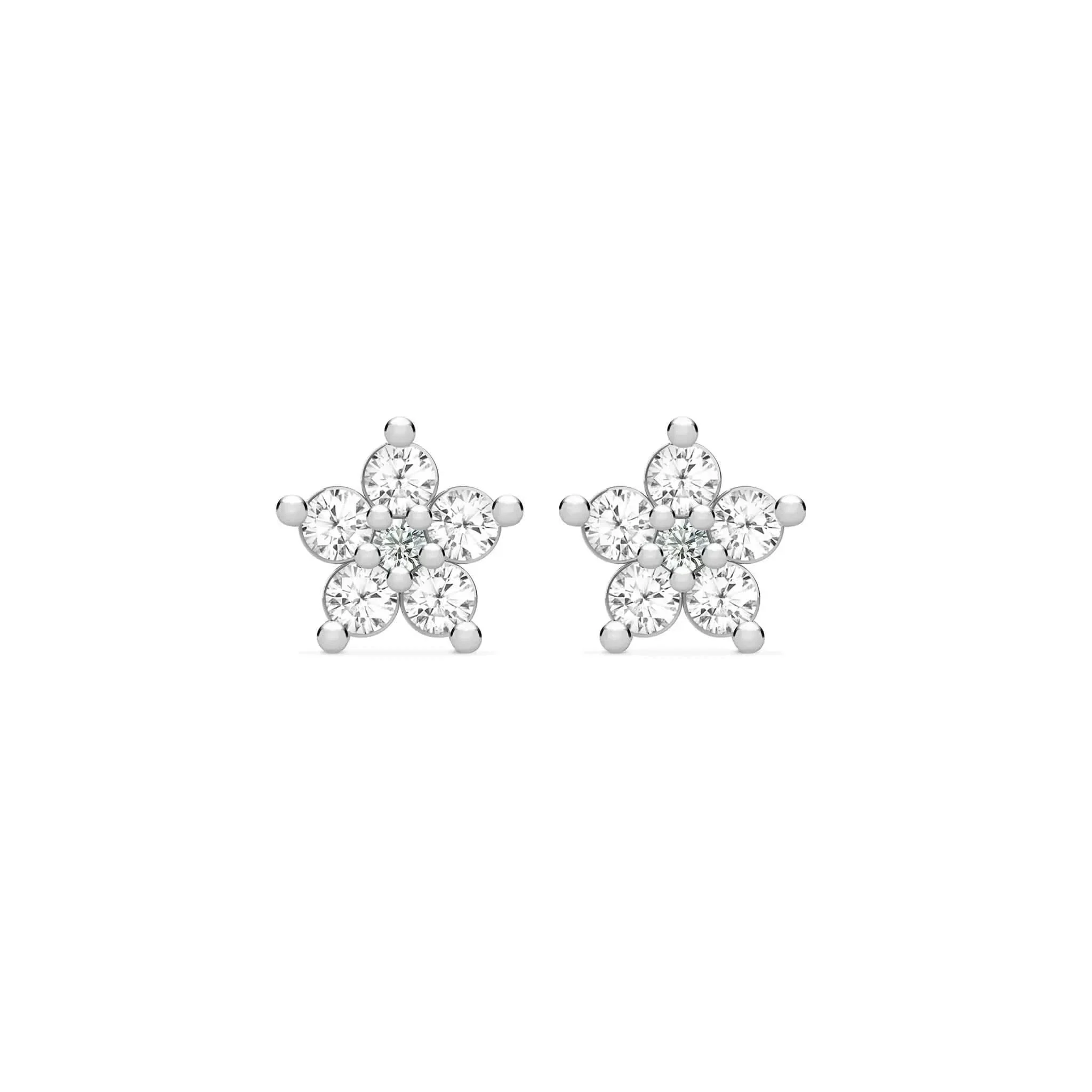 Greenwich Mini Flower White Topaz & Diamond Earrings in 14k Gold (April) - Image 5