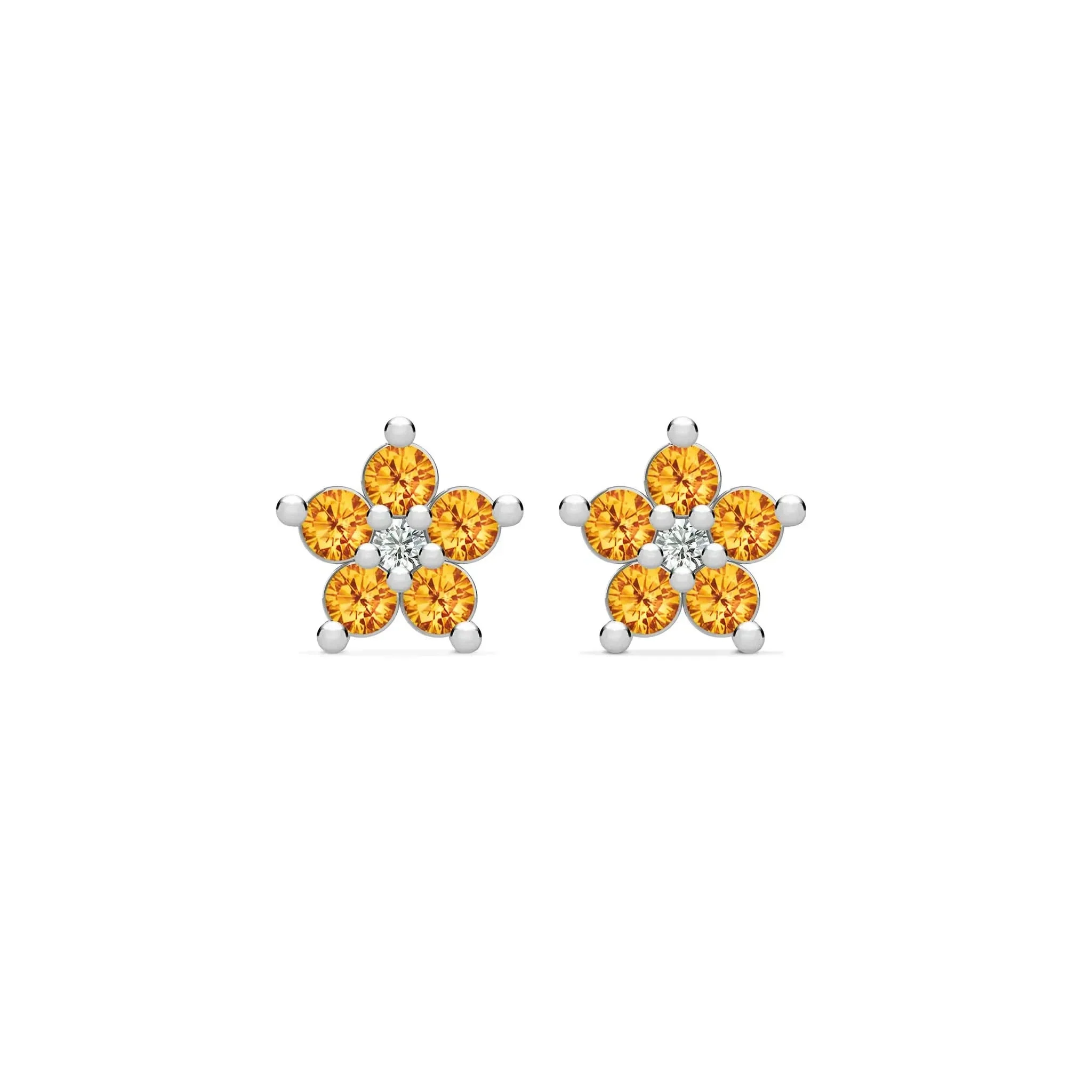 Greenwich Mini Flower Citrine & Diamond Earrings in 14k Gold (November) - Image 5