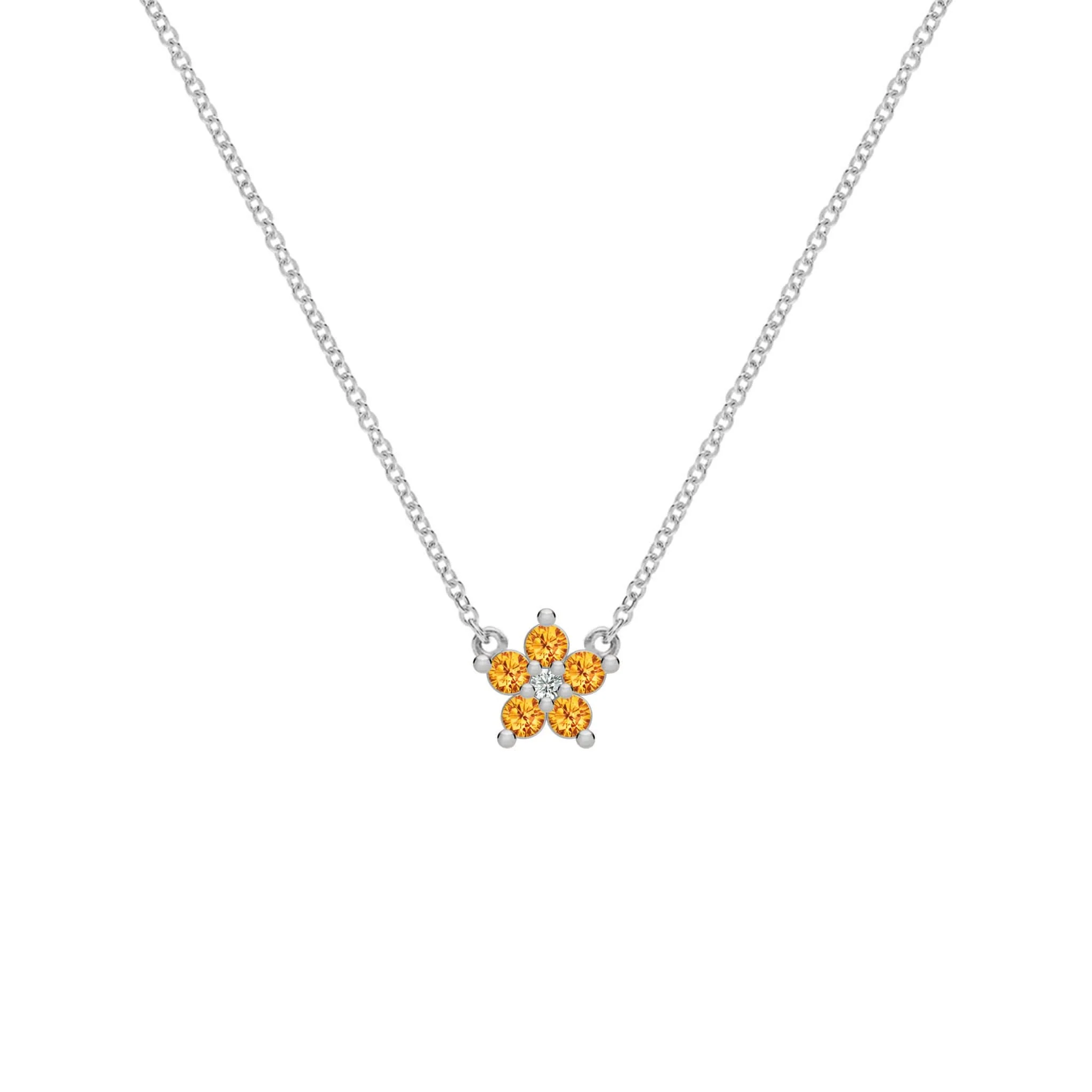 Greenwich Mini Flower Citrine & Diamond Necklace in 14k Gold (November) - Image 5