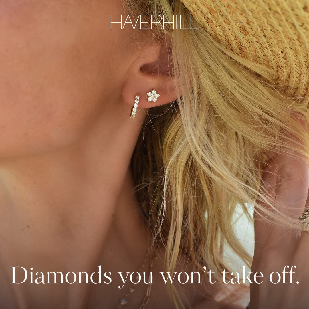 Rosecliff Diamond Huggie Hoop Earrings in 14k Gold (April) - Image 9