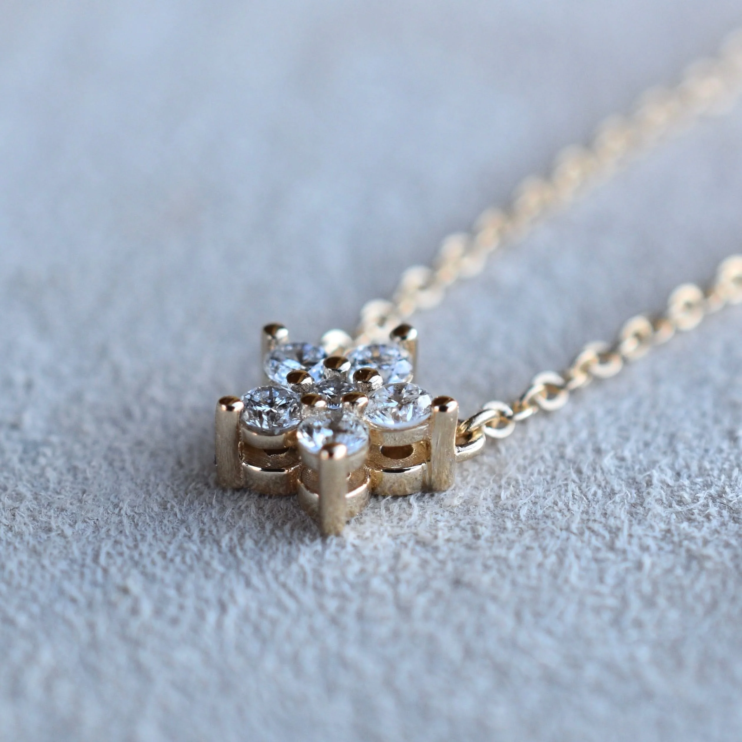 Greenwich Mini Flower Diamond Necklace in 14k Gold (April) - Image 7