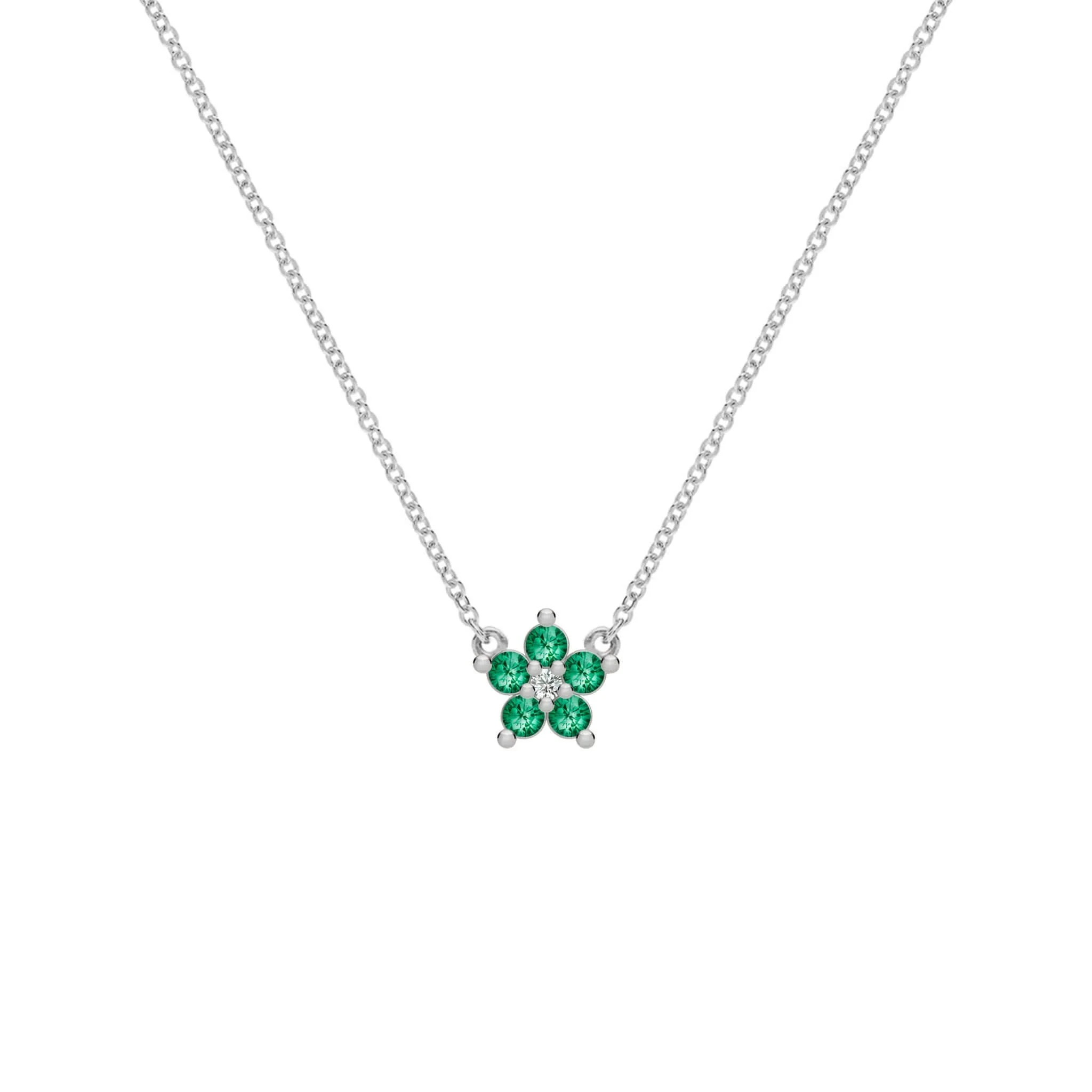 Greenwich Mini Flower Emerald & Diamond Necklace in 14k Gold (May) - Image 5
