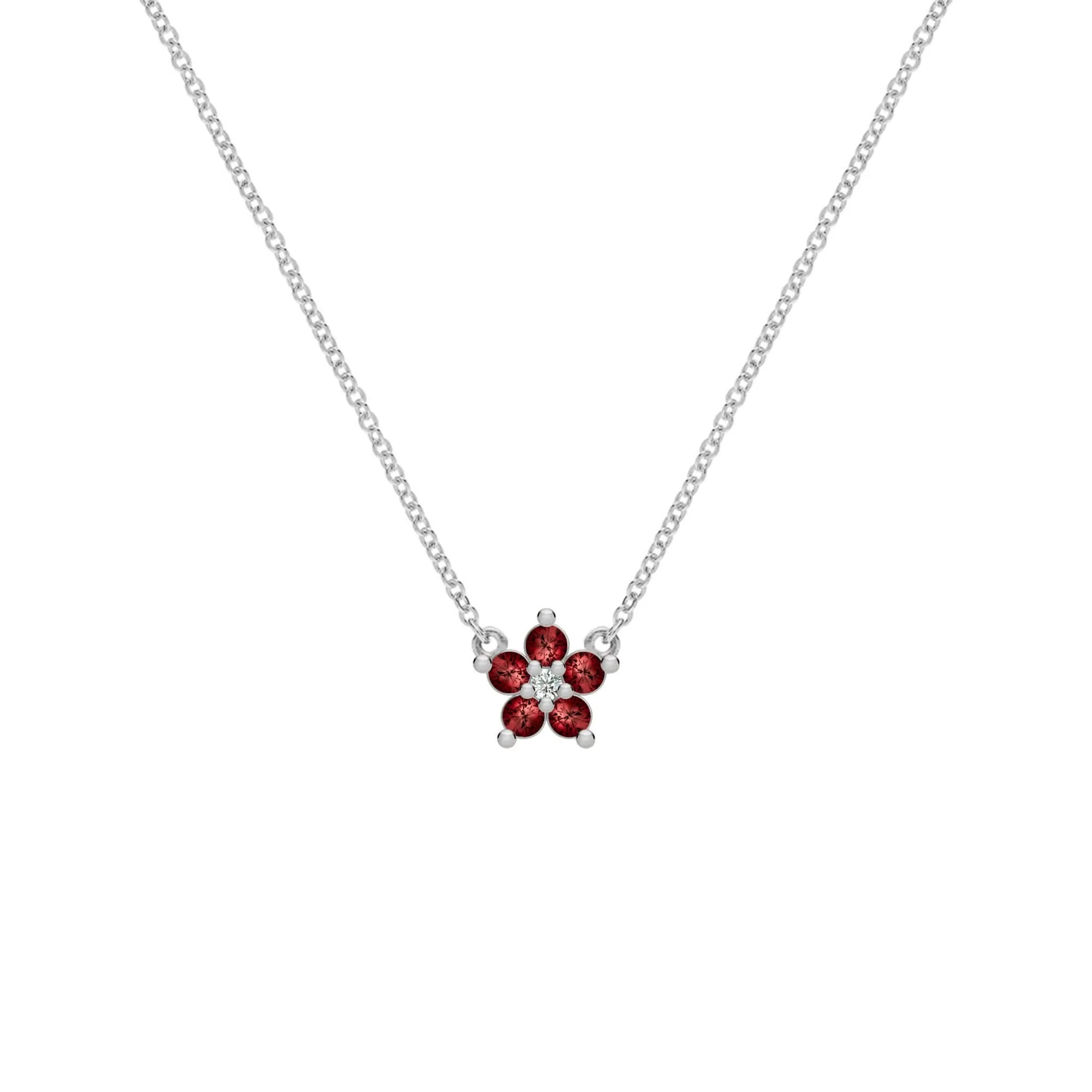 Greenwich Mini Flower Garnet & Diamond Necklace in 14k Gold (January) - Image 5