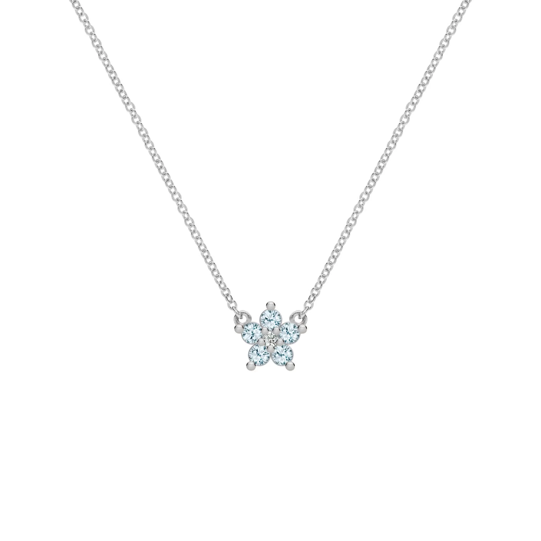 Greenwich Mini Flower Nantucket Blue Topaz & Diamond Necklace in 14k Gold (December) - Image 5