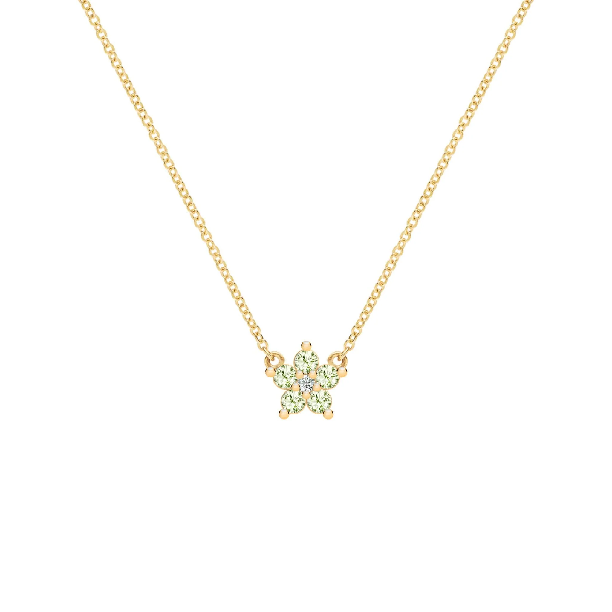 Greenwich Mini Flower Peridot & Diamond Necklace in 14k Gold (August)