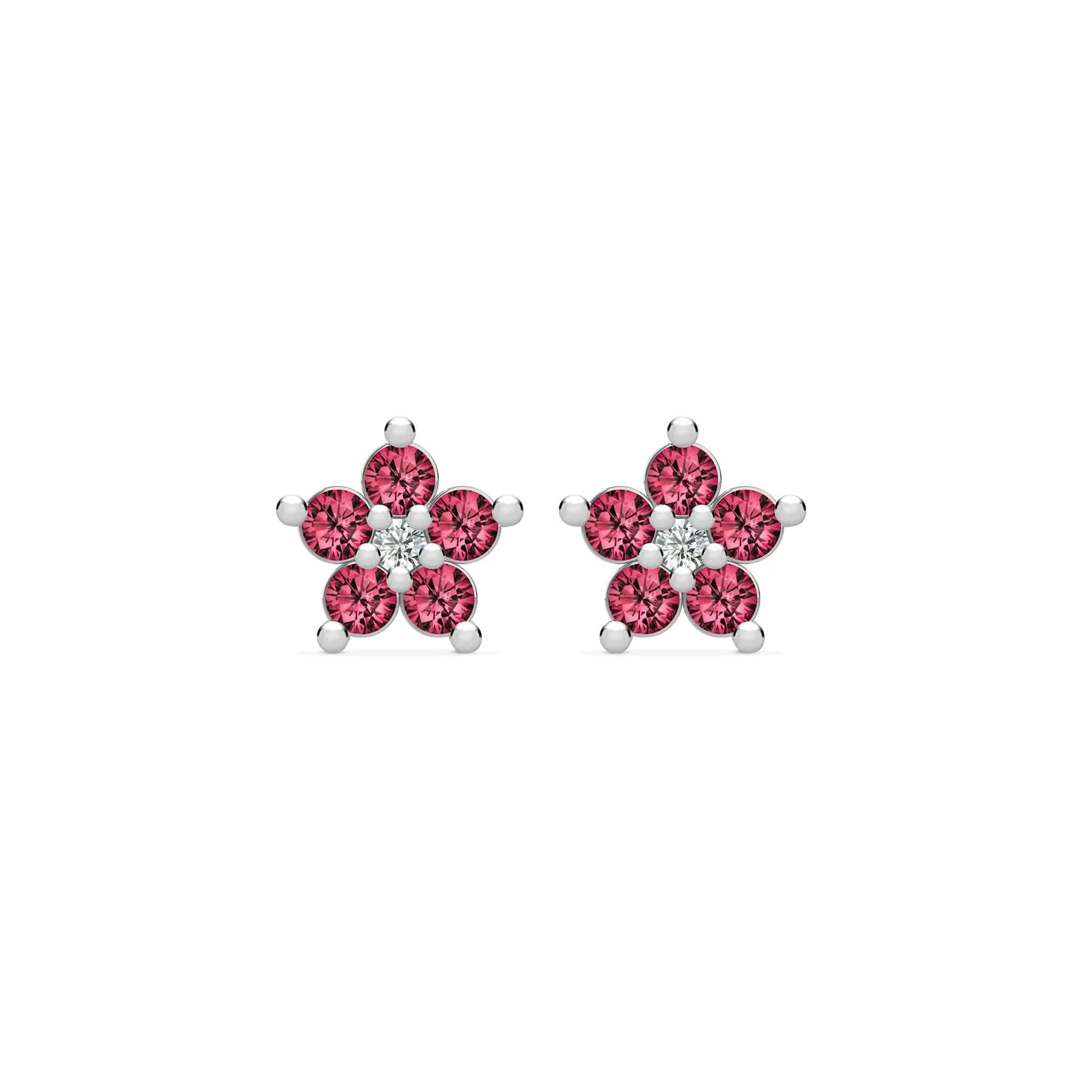Greenwich Mini Flower Ruby & Diamond Earrings in 14k Gold (July) - Image 5