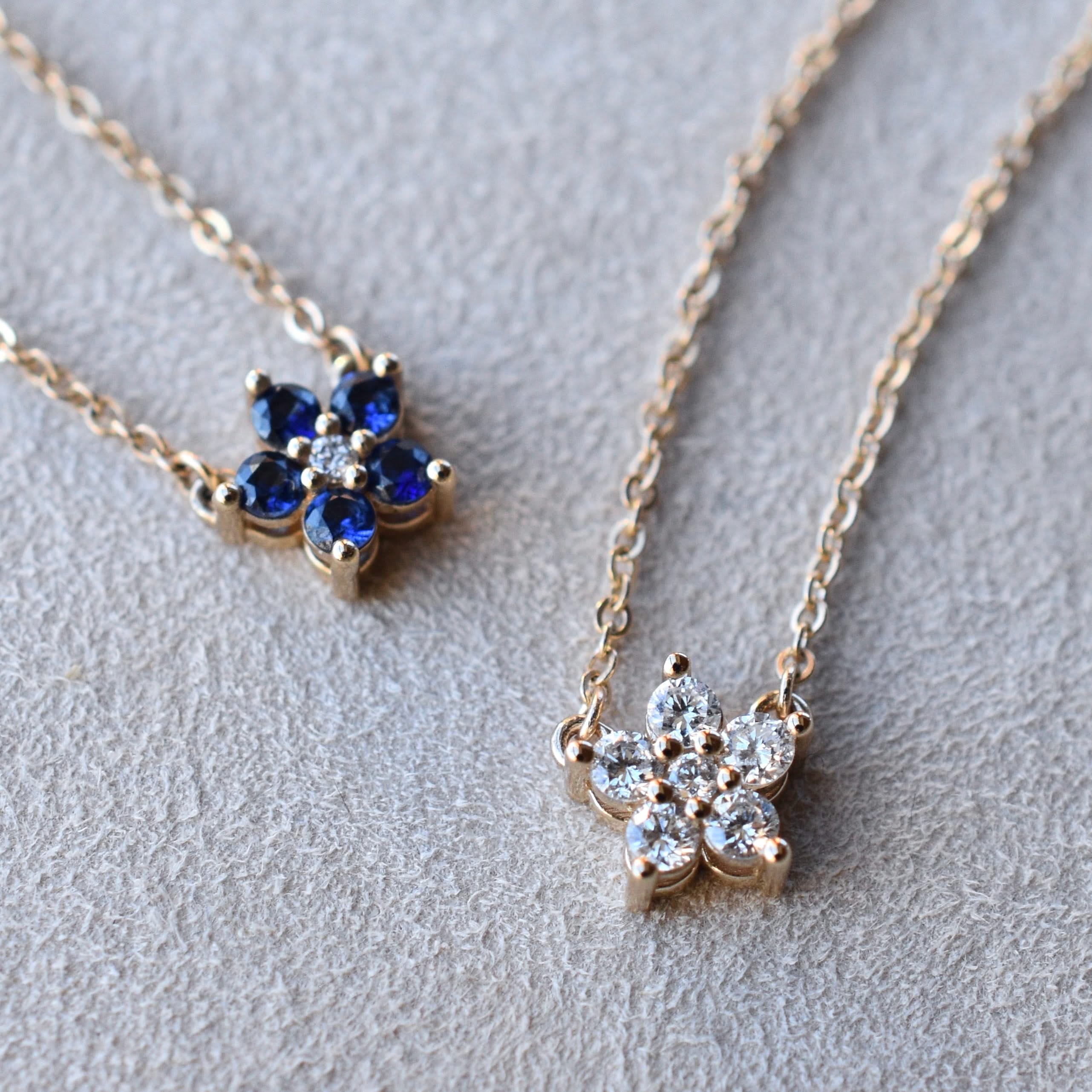 Greenwich Mini Flower Sapphire & Diamond Necklace in 14k Gold (September) - Image 8