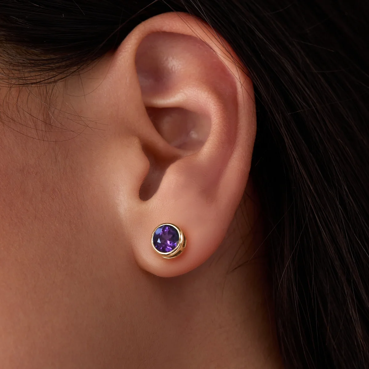 Jamestown Amethyst Stud Earrings in 14k Gold (February) - Image 6