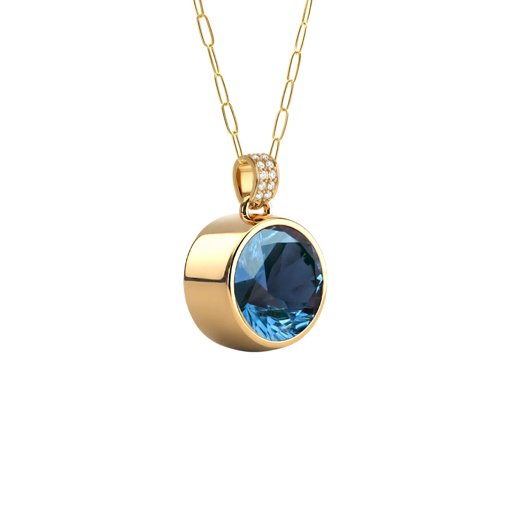 Jamestown Atlantic Blue Topaz Pendant with Diamond Bail in 14k Gold (December) - Image 4