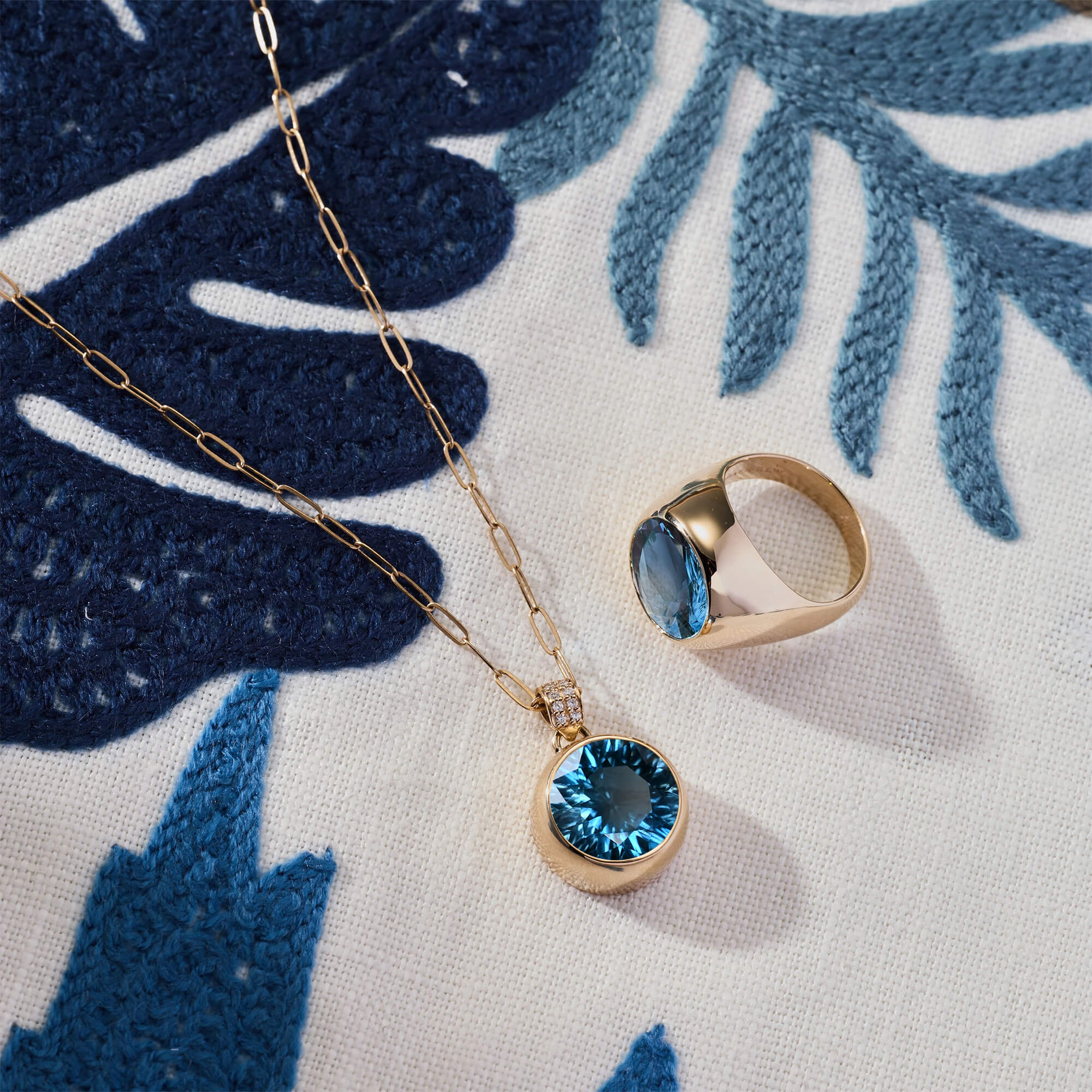 Jamestown Atlantic Blue Topaz Pendant with Diamond Bail in 14k Gold (December) - Image 6