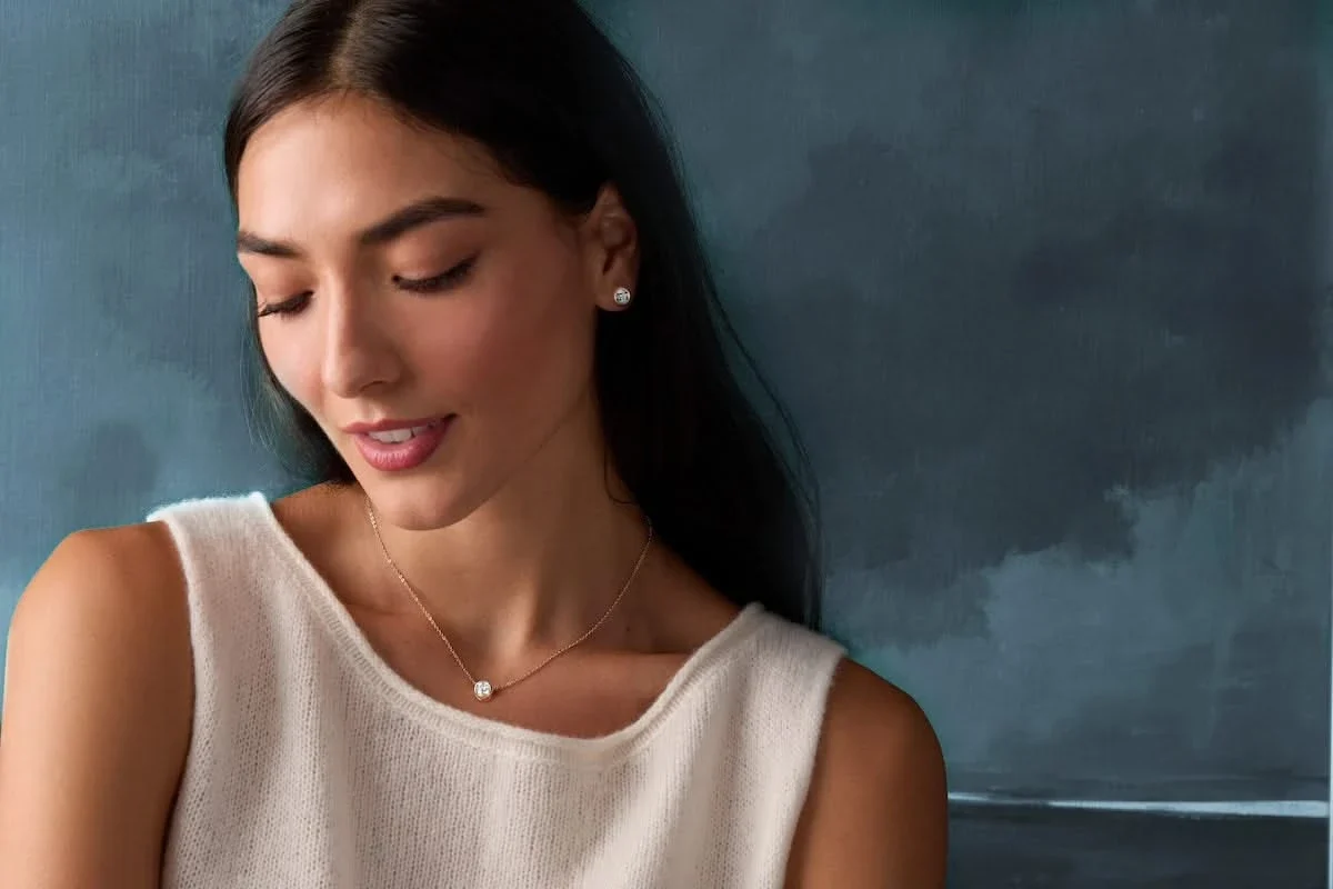 Jamestown Diamond Solitaire Necklace in 14k Gold (April) - Image 3