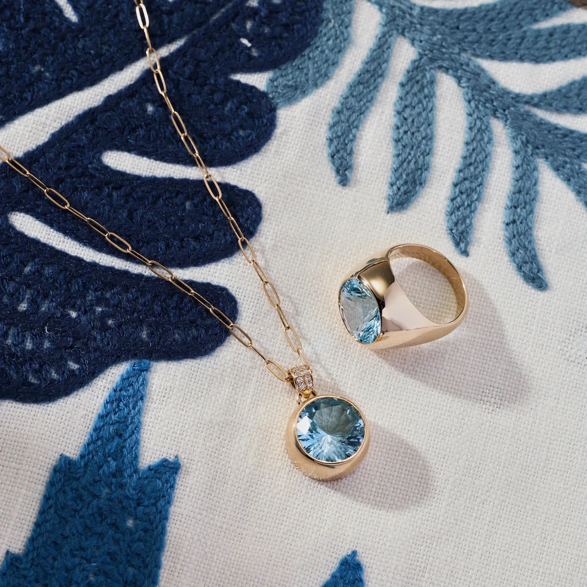 Jamestown Nantucket Blue Topaz Pendant with Diamond Bail in 14k Gold (December) - Image 6