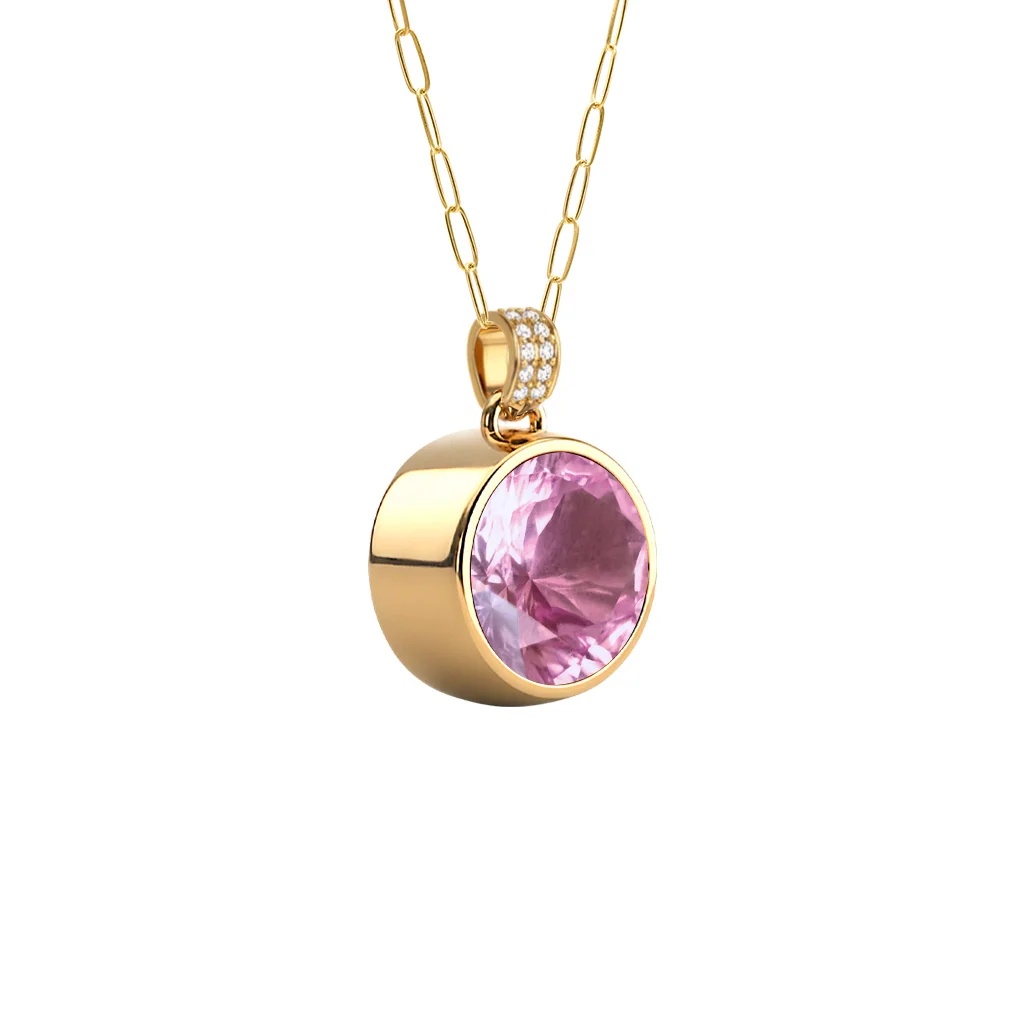 Jamestown Pink Sapphire Pendant with Diamond Bail in 14k Gold (October) - Image 4