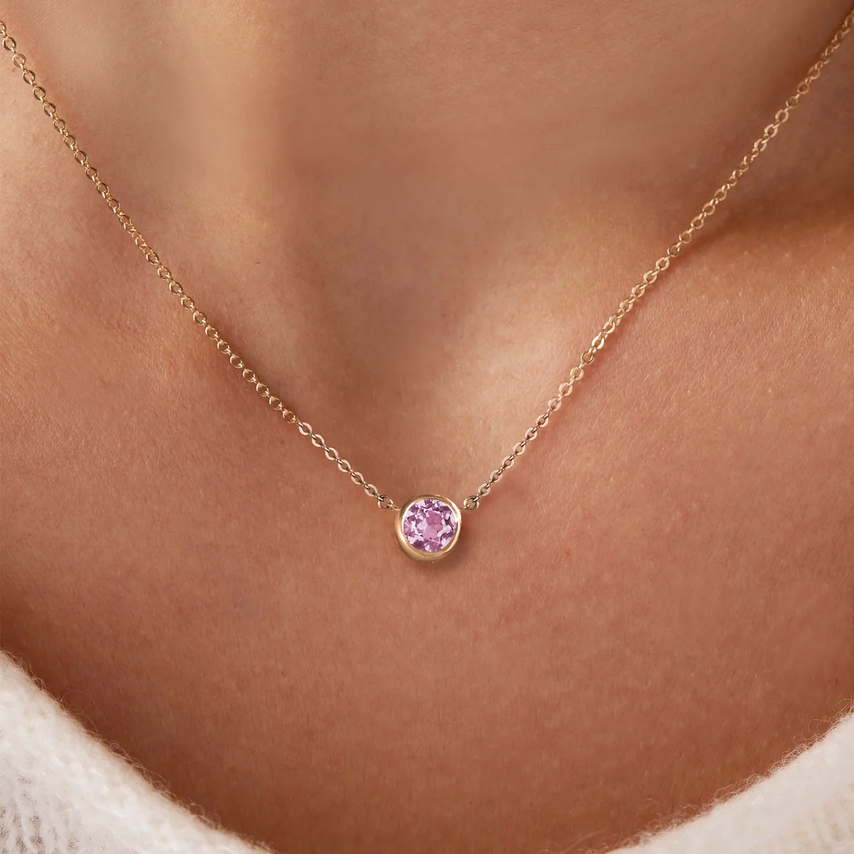 Jamestown Pink Sapphire Solitaire Necklace in 14k Gold (October) - Image 6