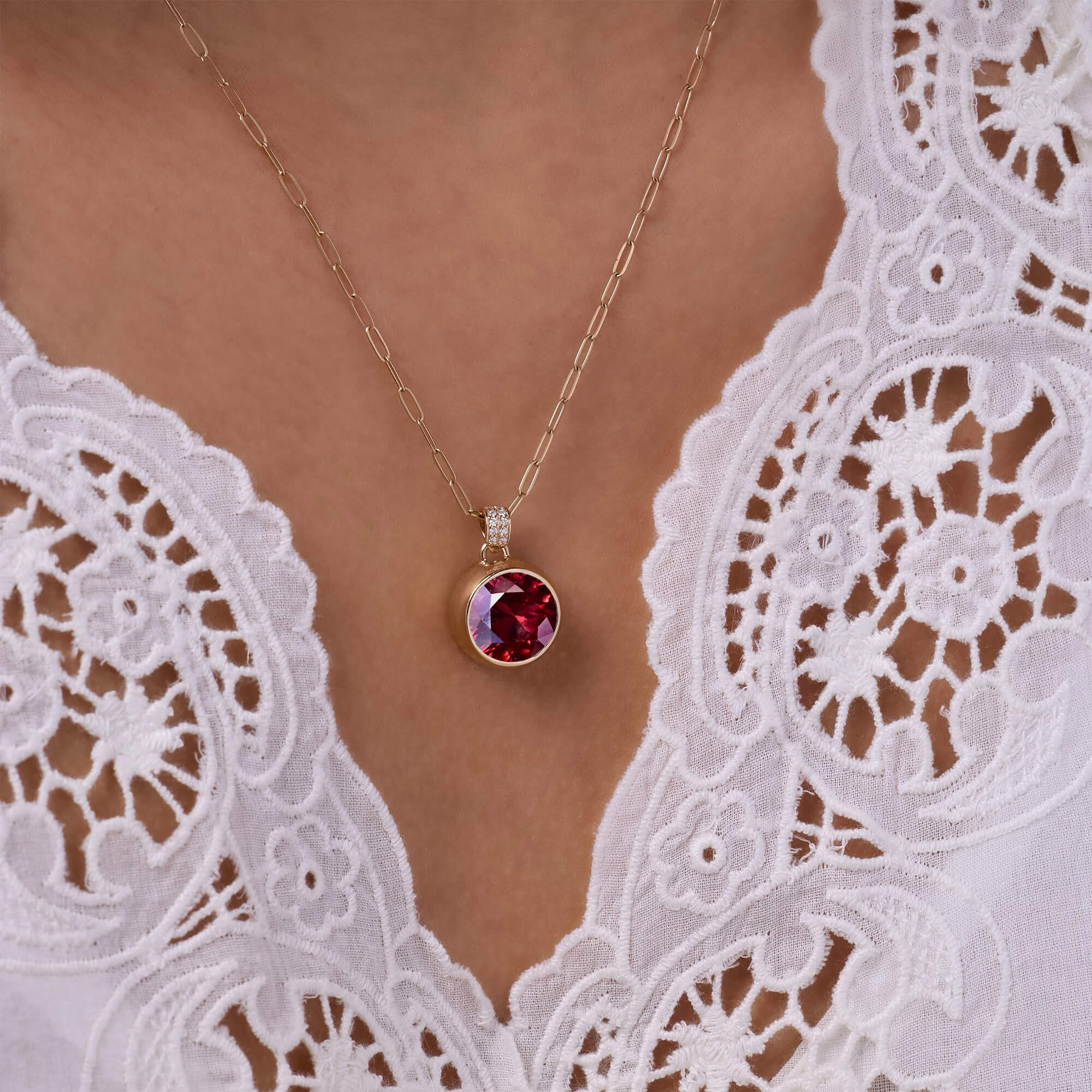 Jamestown Ruby Pendant with Diamond Bail in 14k Gold (July) - Image 3