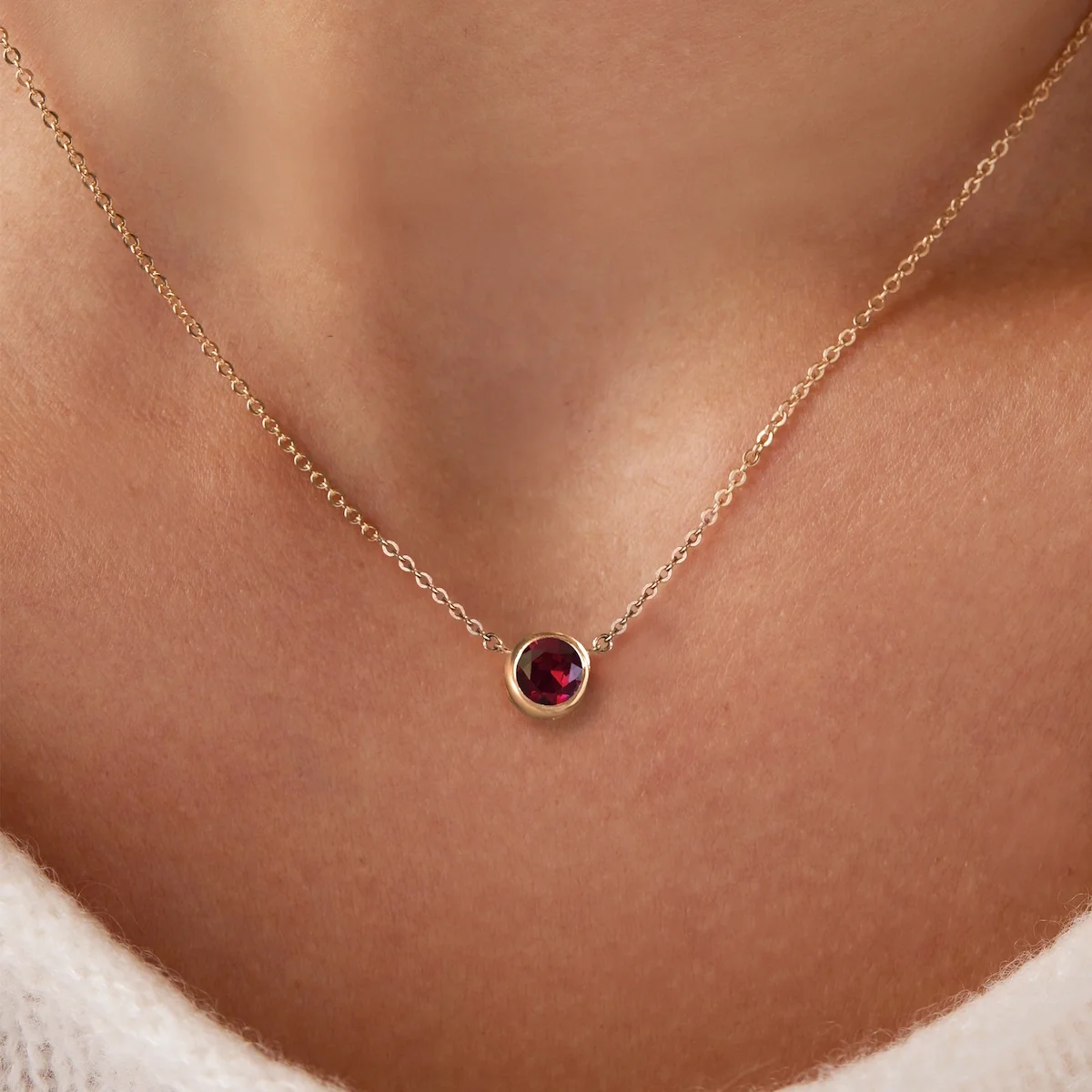 Jamestown Ruby Solitaire Necklace in 14k Gold (July) - Image 6