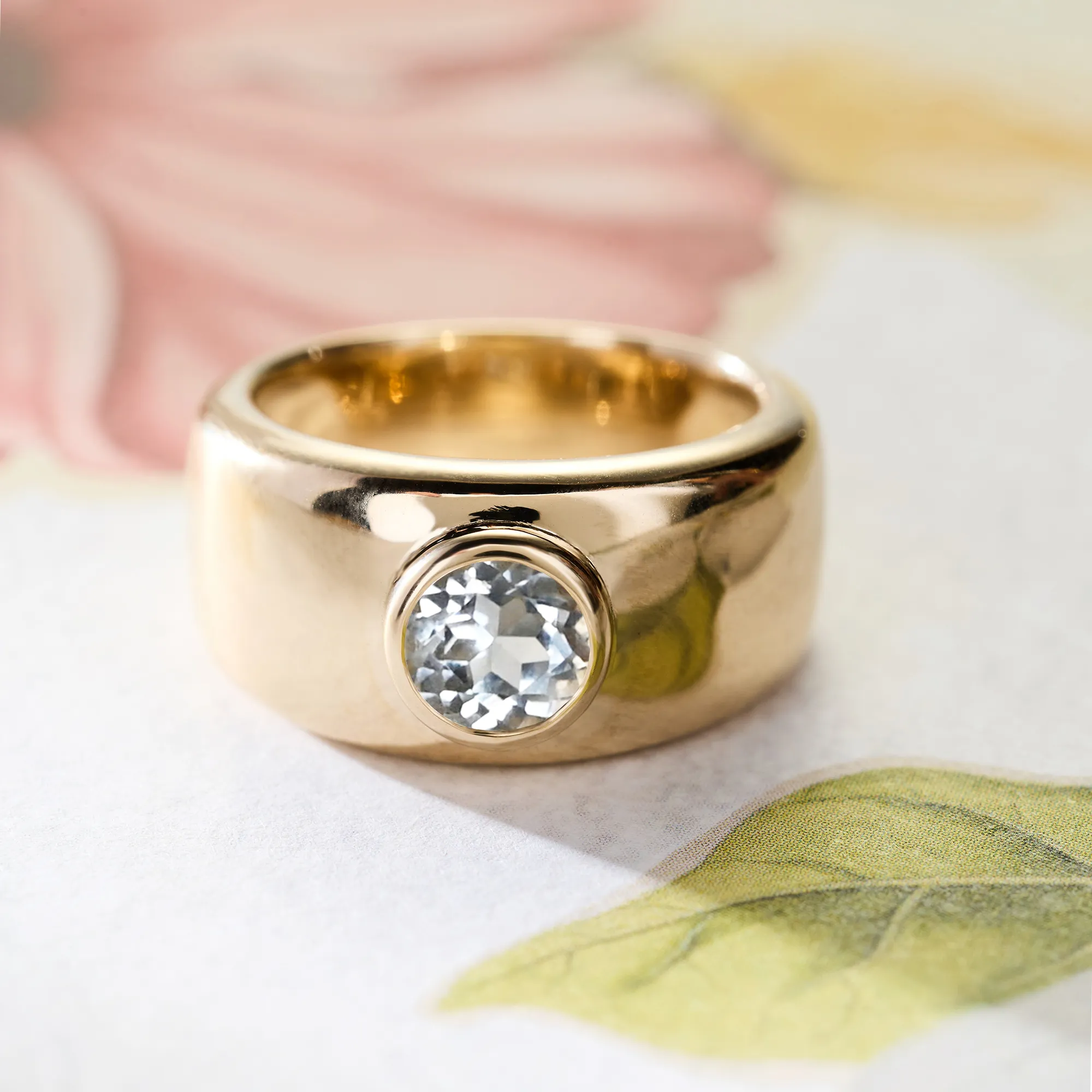 Jamestown White Topaz Band Ring in 14k Gold (April) - Image 6