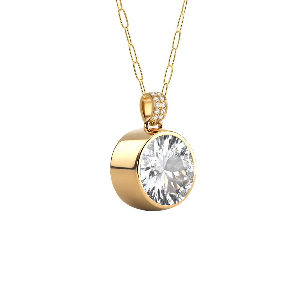 Jamestown White Topaz Pendant with Diamond Bail in 14k Gold (April) - Image 4