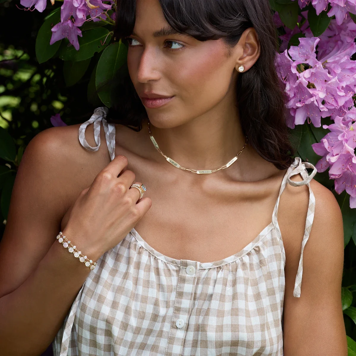 Large 4 Nameplate Necklace on Adelaide in 14k Gold - Image 2
