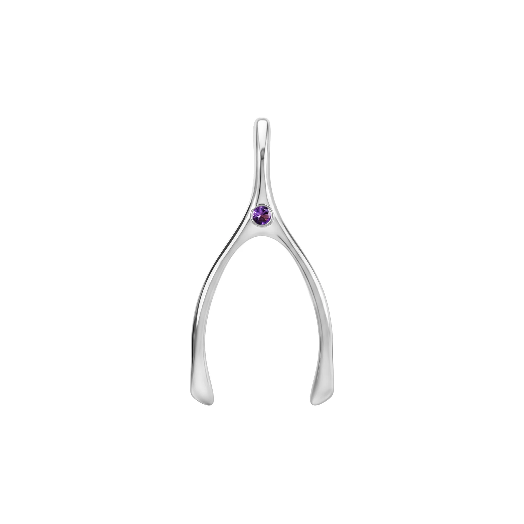 Large Amethyst Wishbone Pendant in Solid 14k Gold (February) - Image 5