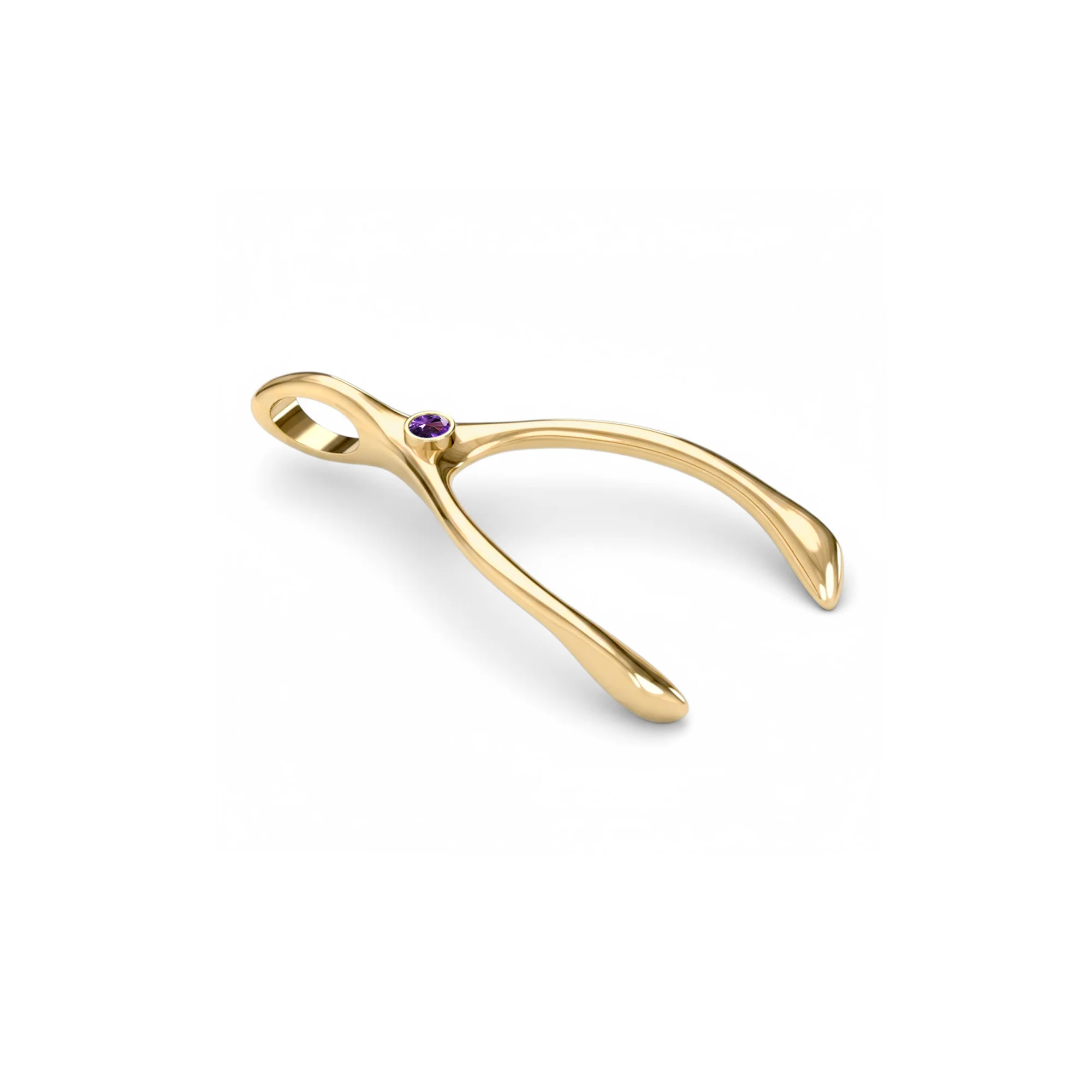 Large Amethyst Wishbone Pendant in Solid 14k Gold (February) - Image 7