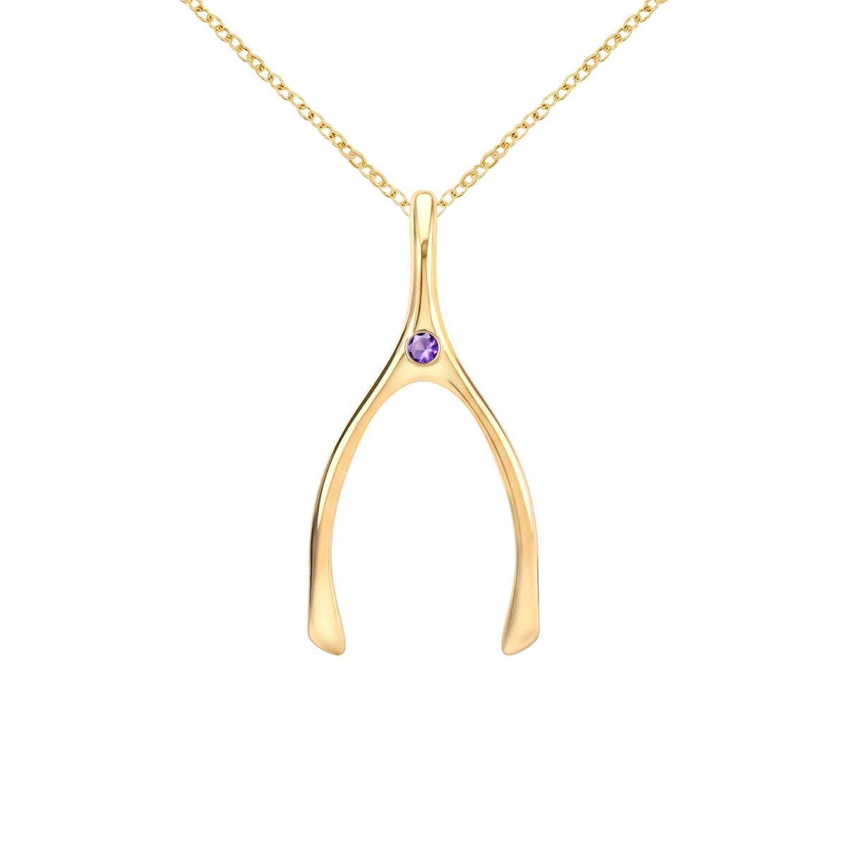 Large Amethyst Wishbone Pendant in Solid 14k Gold (February) - Image 8