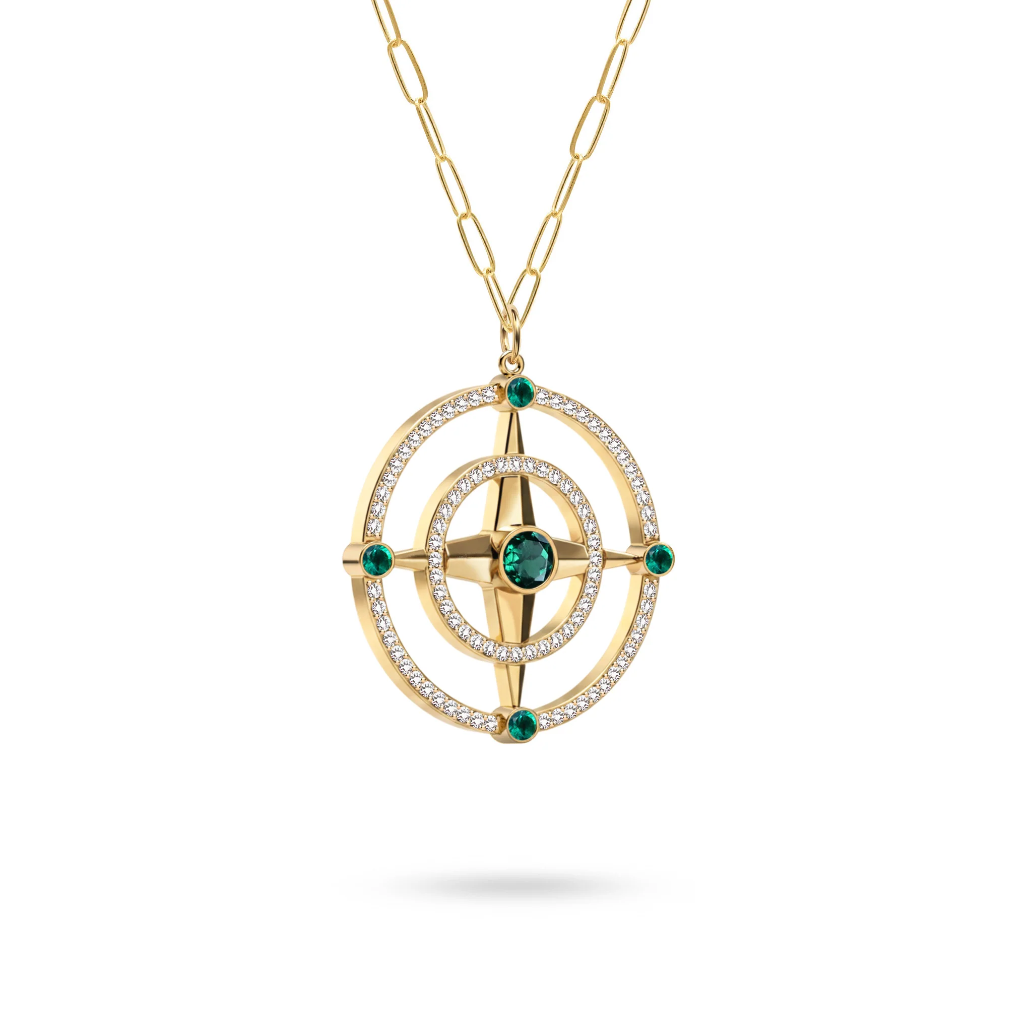 Large Compass Emerald & Diamond Pendant in 14k Gold (May) - Image 4