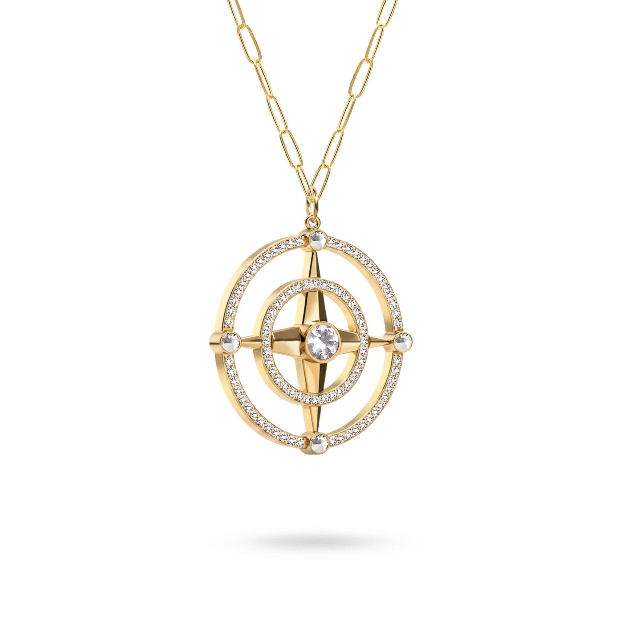 Large Compass White Topaz & Diamond Pendant in 14k Gold (April) - Image 4