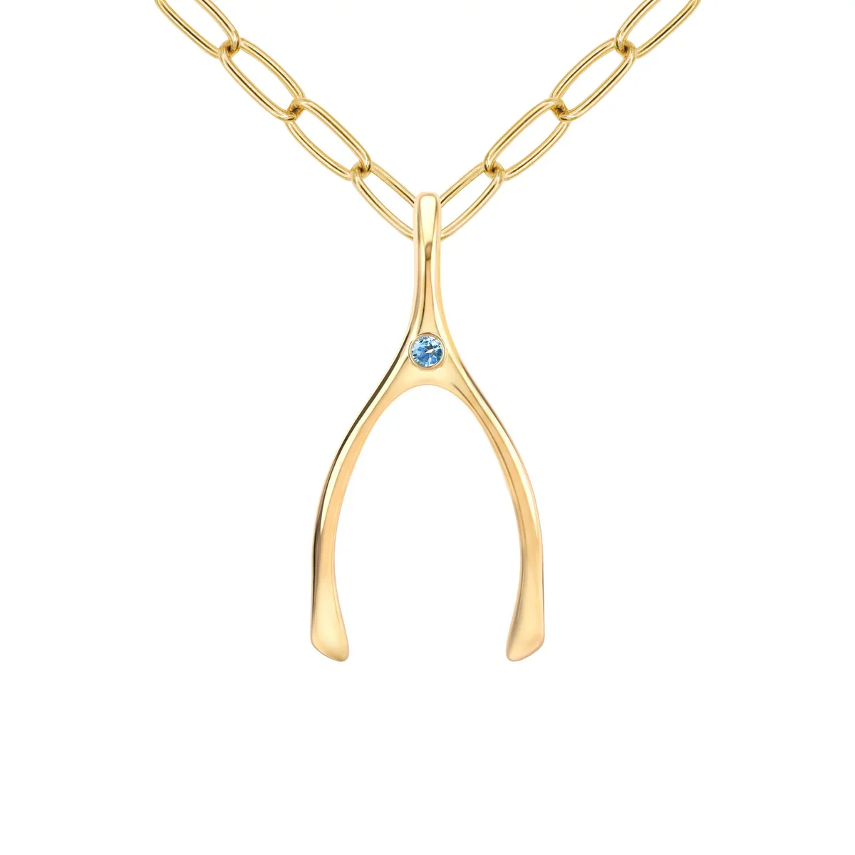 Large Nantucket Blue Topaz Wishbone Pendant in Solid 14k Gold (December) - Image 10