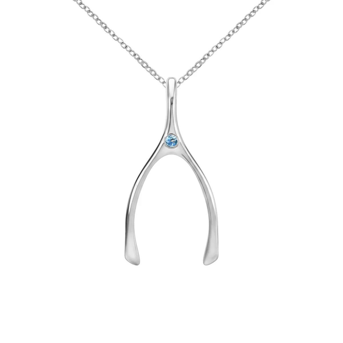 Large Nantucket Blue Topaz Wishbone Pendant in Solid 14k Gold (December) - Image 11