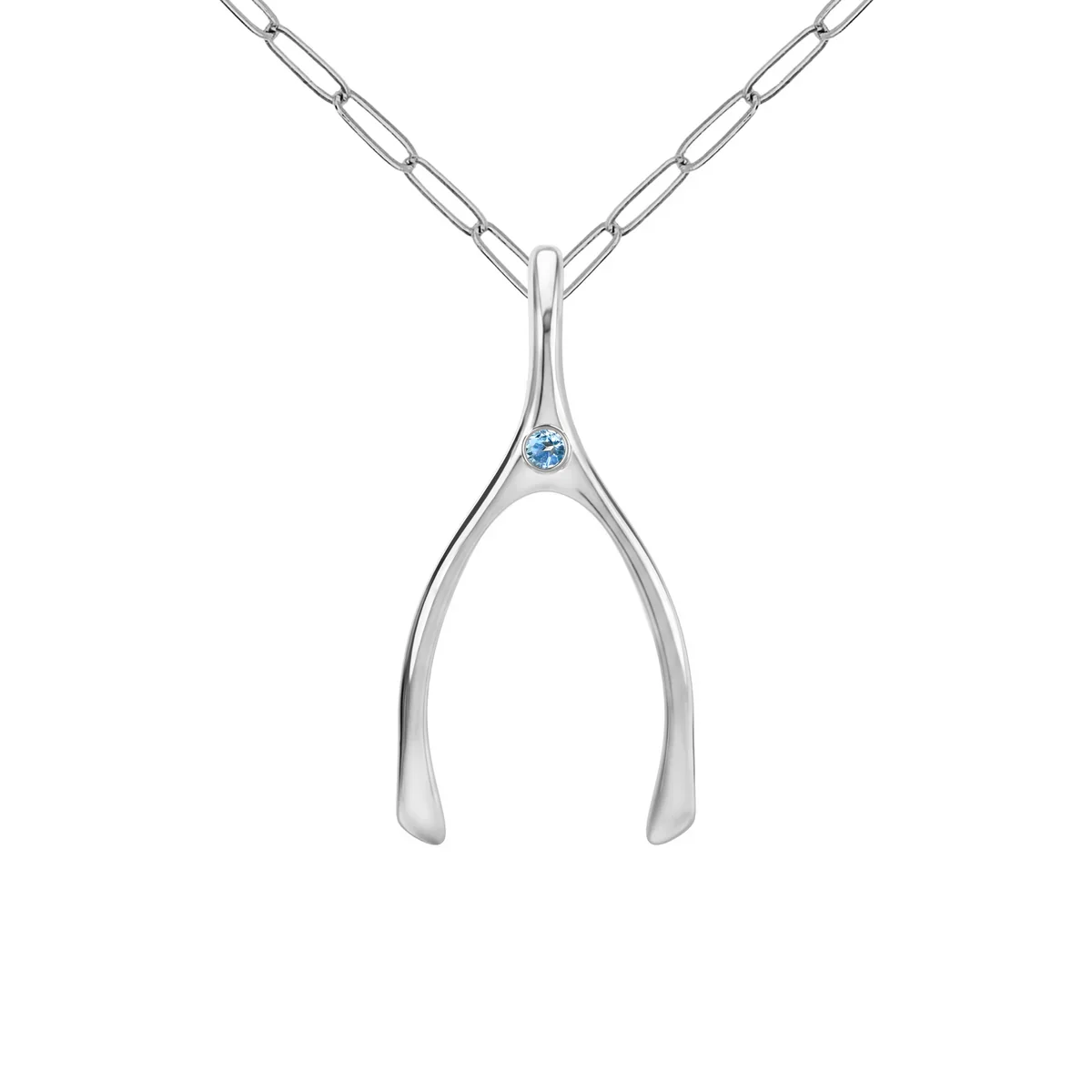 Large Nantucket Blue Topaz Wishbone Pendant in Solid 14k Gold (December) - Image 12
