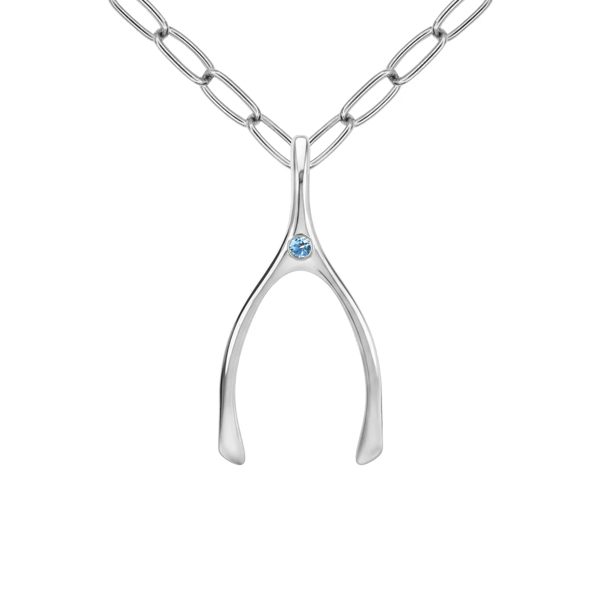 Large Nantucket Blue Topaz Wishbone Pendant in Solid 14k Gold (December) - Image 13
