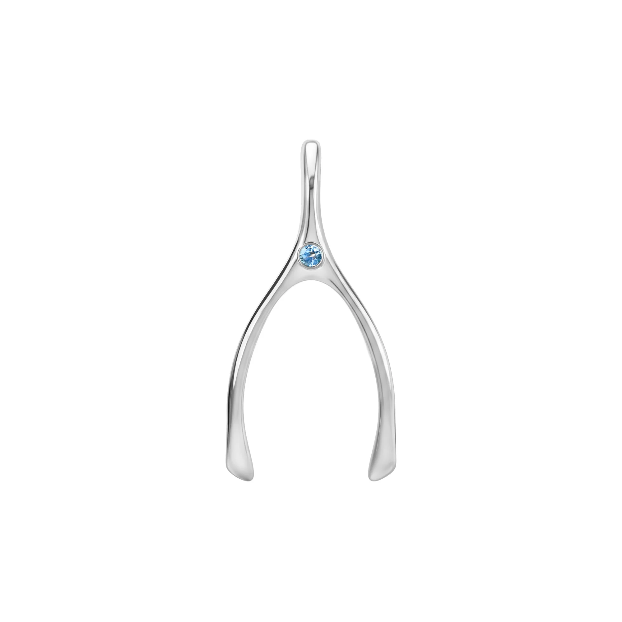 Large Nantucket Blue Topaz Wishbone Pendant in Solid 14k Gold (December) - Image 5
