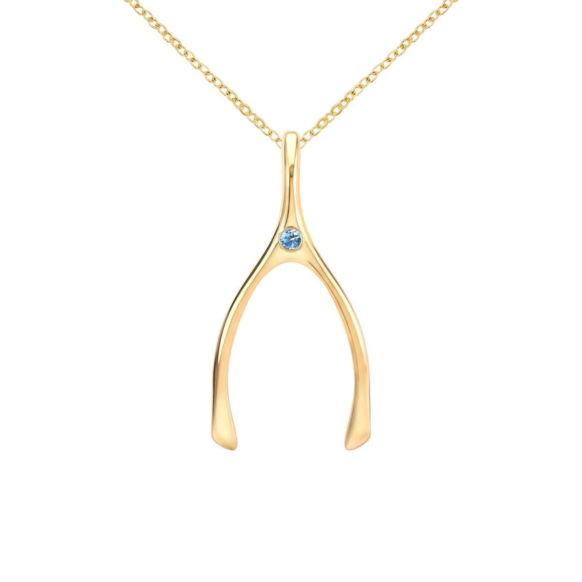 Large Nantucket Blue Topaz Wishbone Pendant in Solid 14k Gold (December) - Image 8
