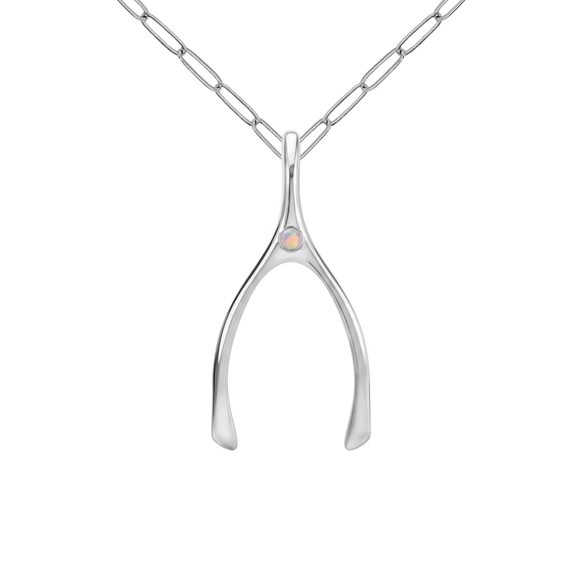 Large Opal Wishbone Pendant in Solid 14k Gold (October) - Image 12