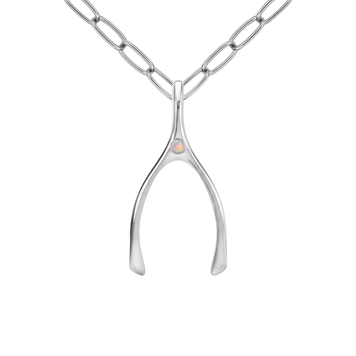 Large Opal Wishbone Pendant in Solid 14k Gold (October) - Image 13