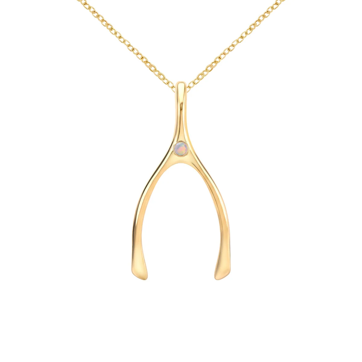 Large Opal Wishbone Pendant in Solid 14k Gold (October) - Image 8
