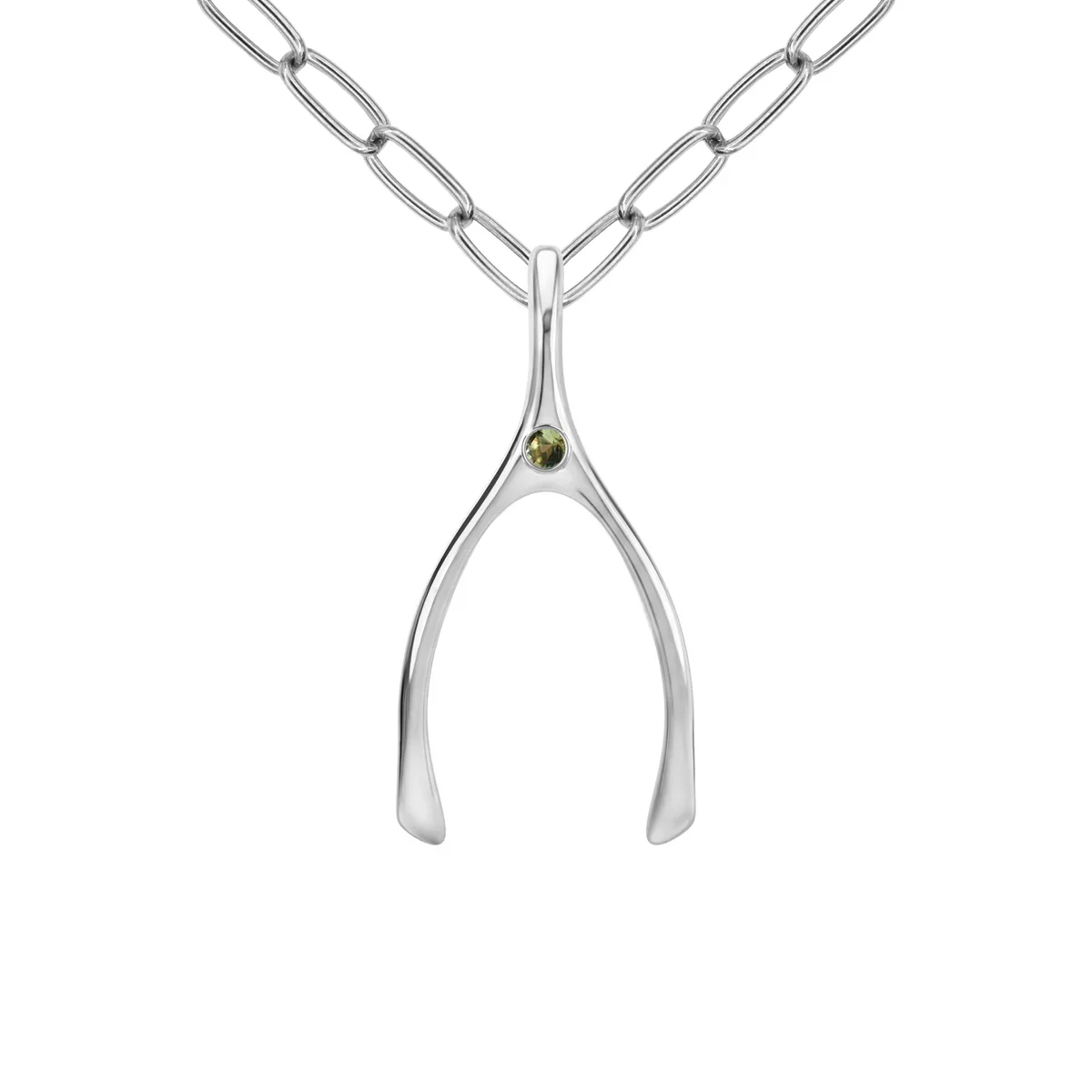 Large Peridot Wishbone Pendant in Solid 14k Gold (August) - Image 13